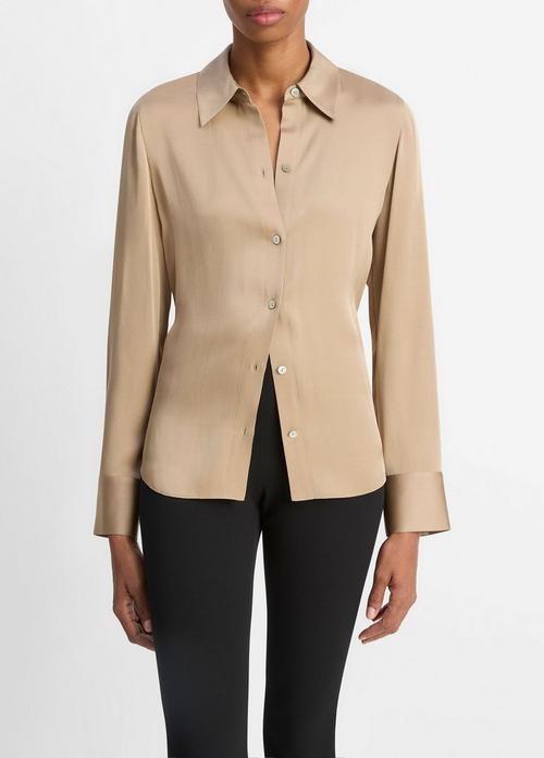 Silk-Blend Slim Button-Front Blouse