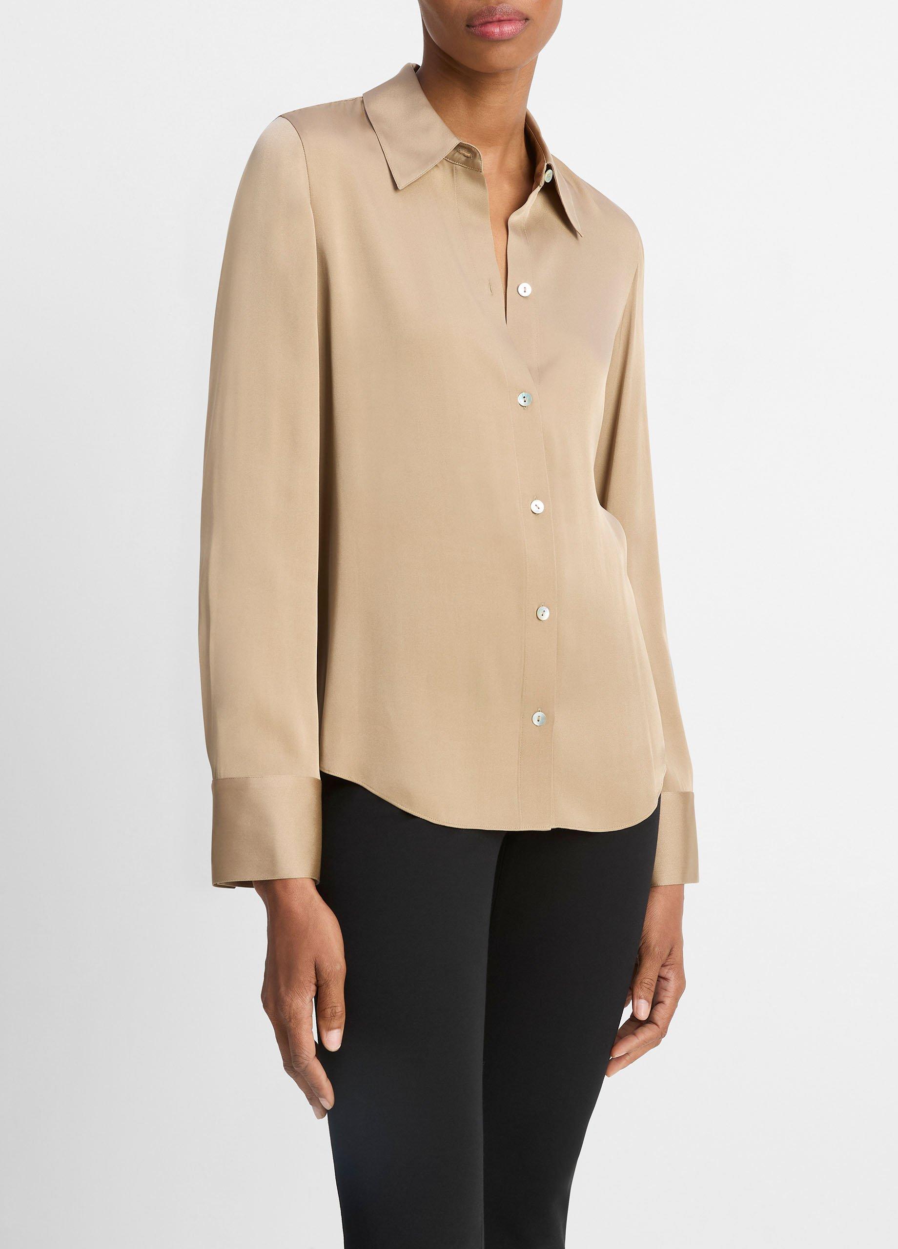 Silk-Blend Slim Button-Front Blouse image number 1