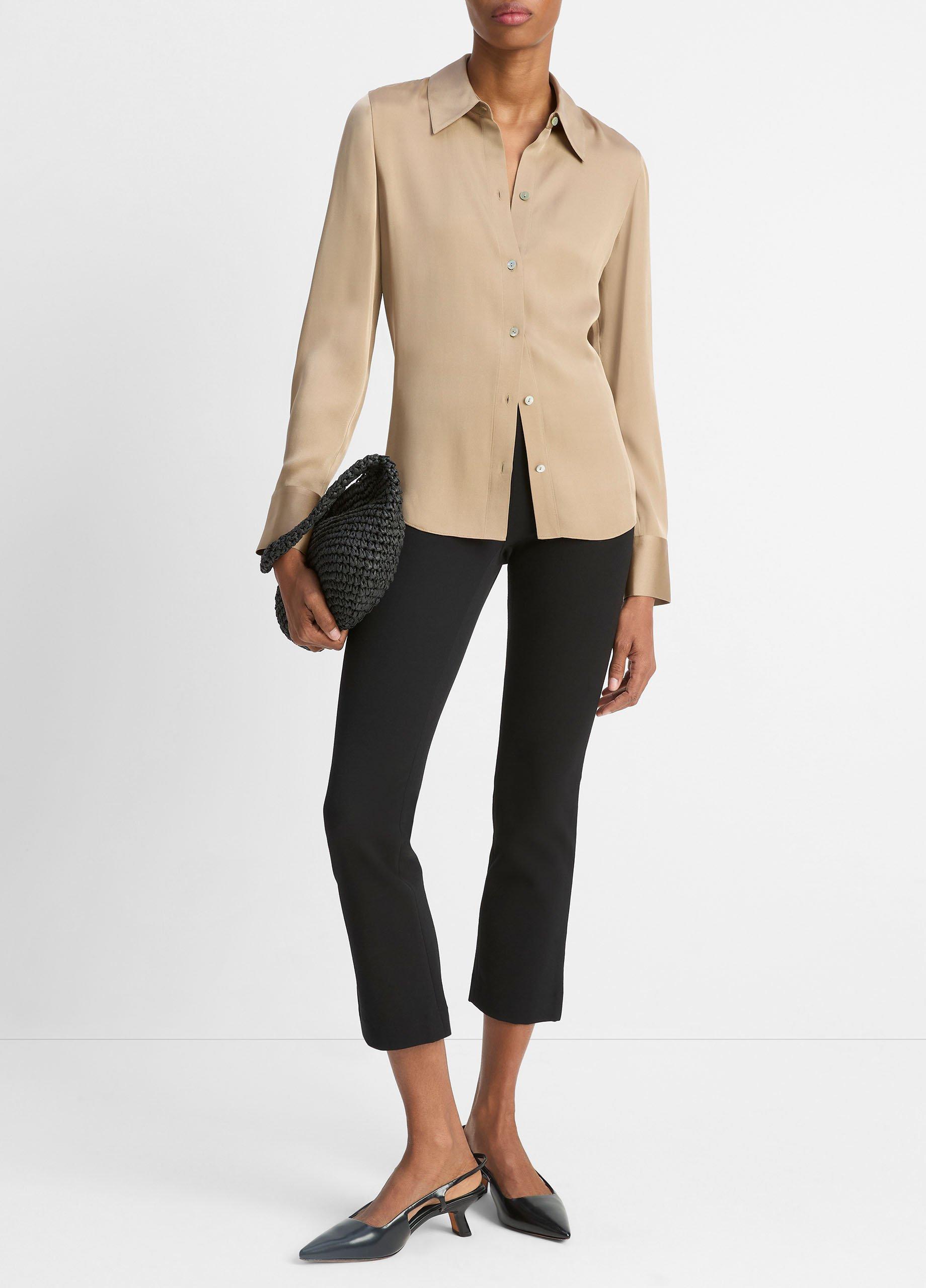 Silk-Blend Slim Button-Front Blouse image number 3