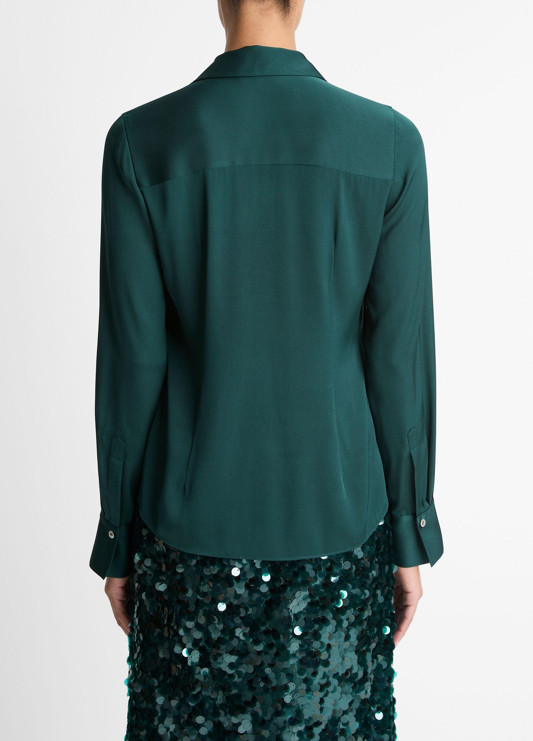 Silk-Blend Slim Button-Front Blouse image number 2