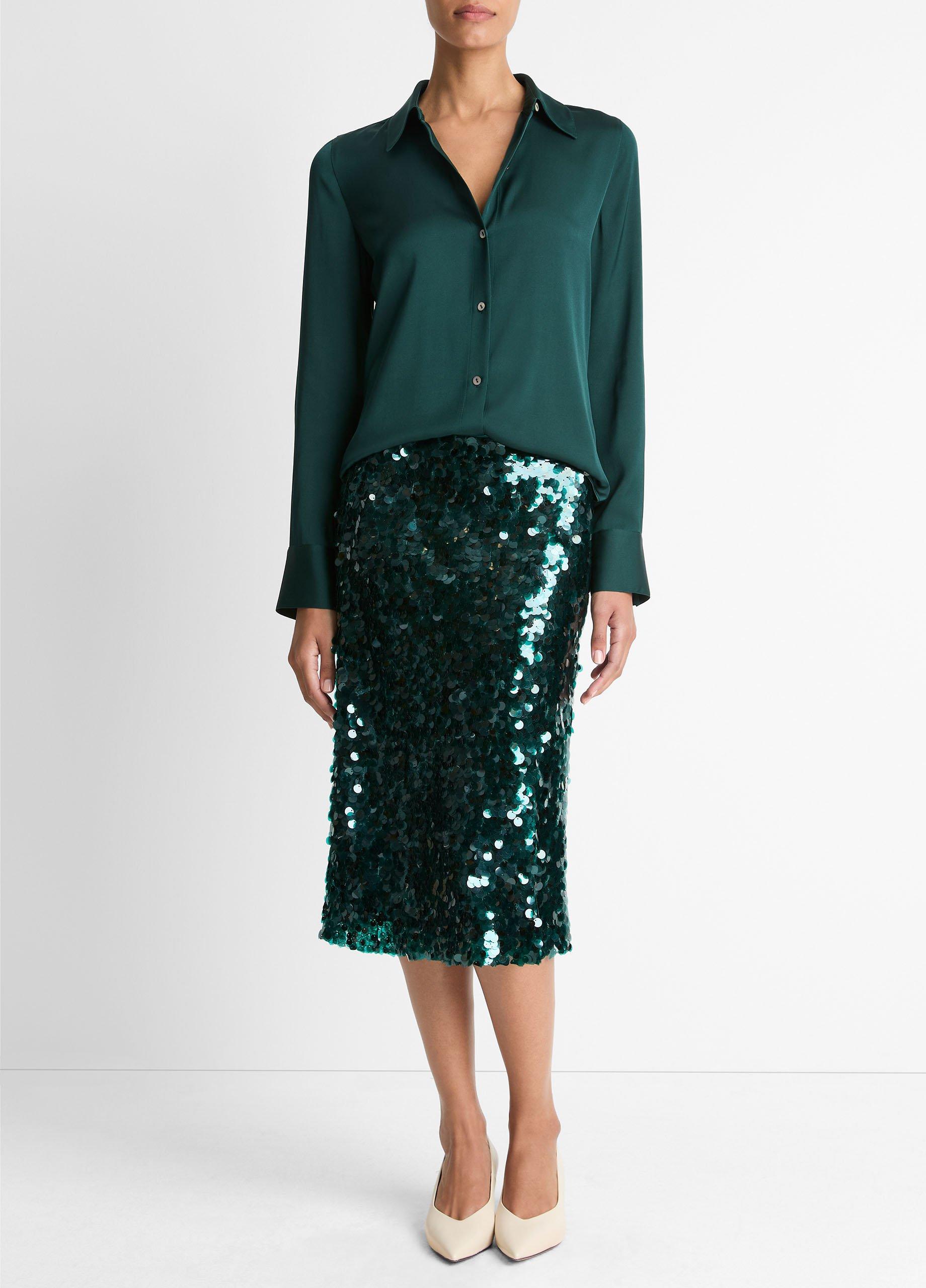 Silk-Blend Slim Button-Front Blouse image number 3