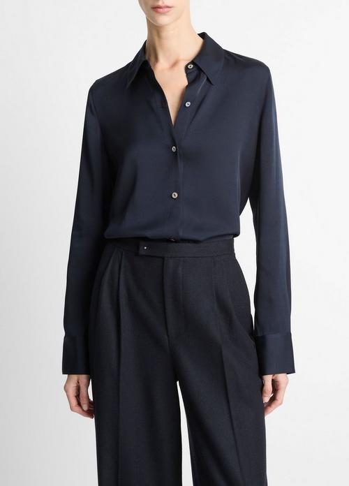 Silk-Blend Slim Button-Front Blouse