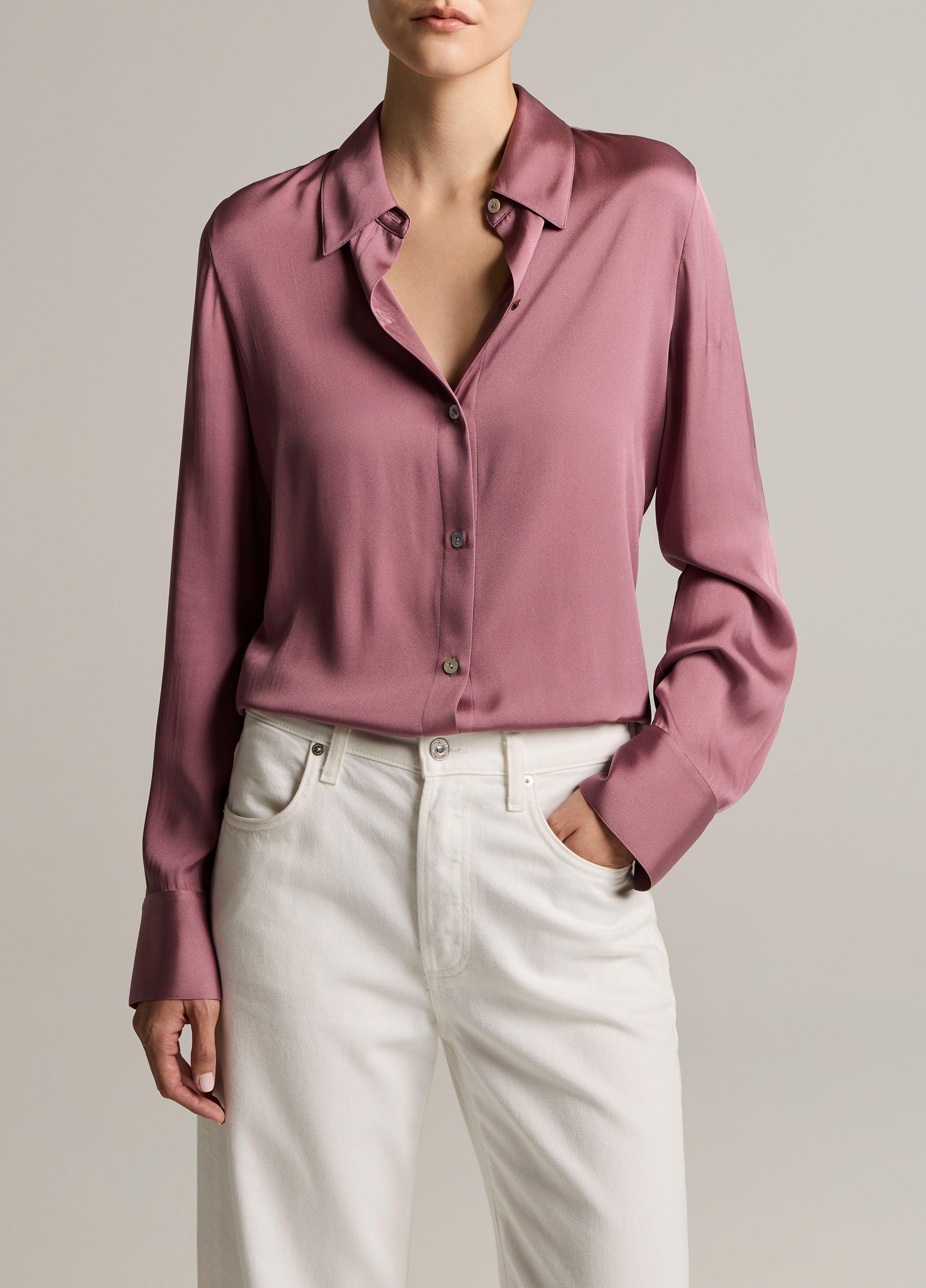 Silk-Blend Slim Button-Front Blouse image number 0