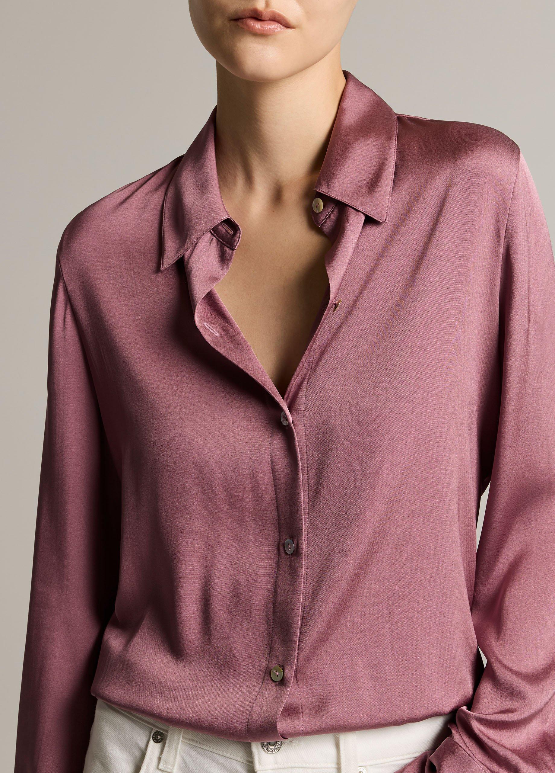 Silk-Blend Slim Button-Front Blouse image number 1