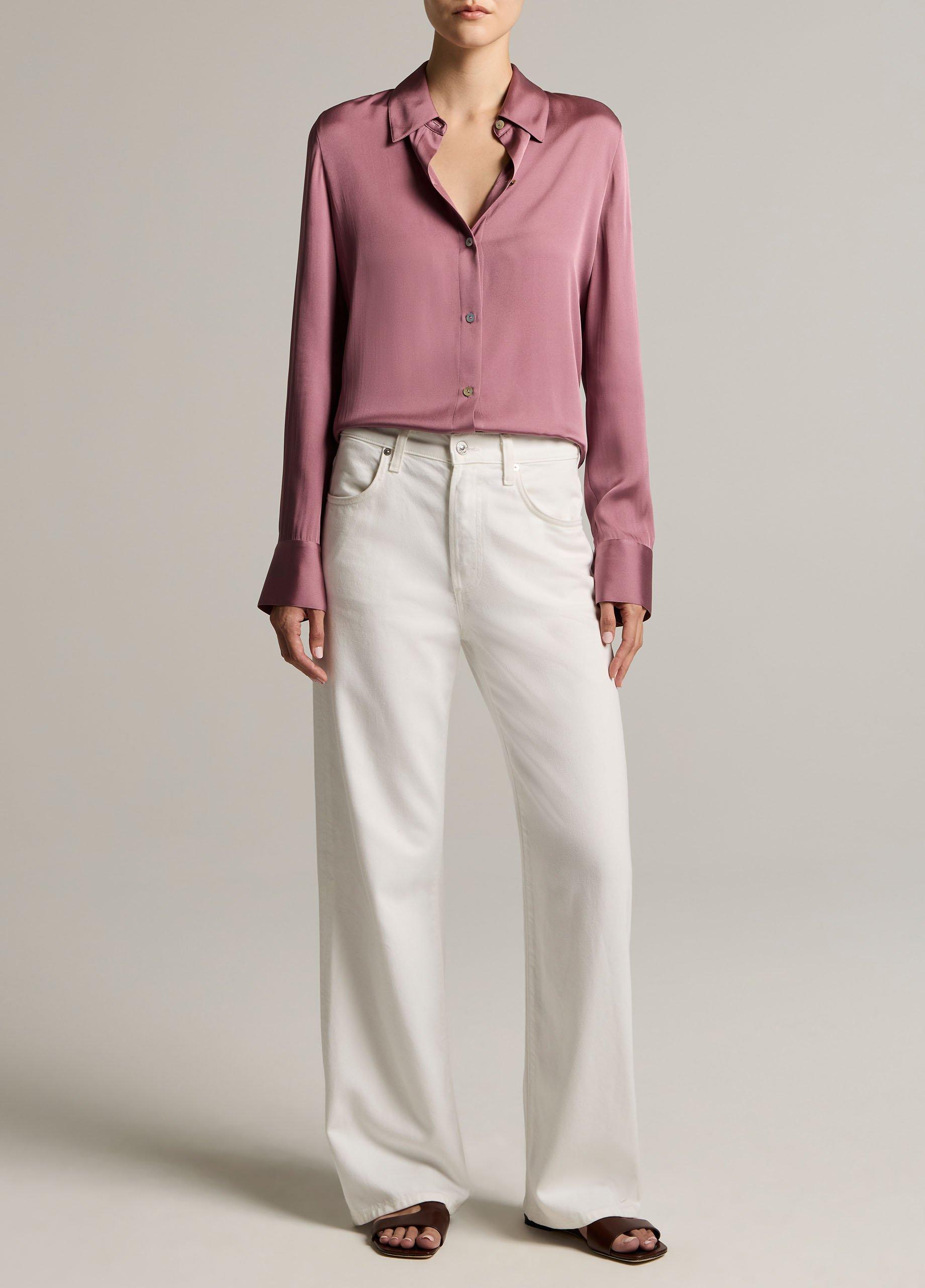 Silk-Blend Slim Button-Front Blouse image number 3