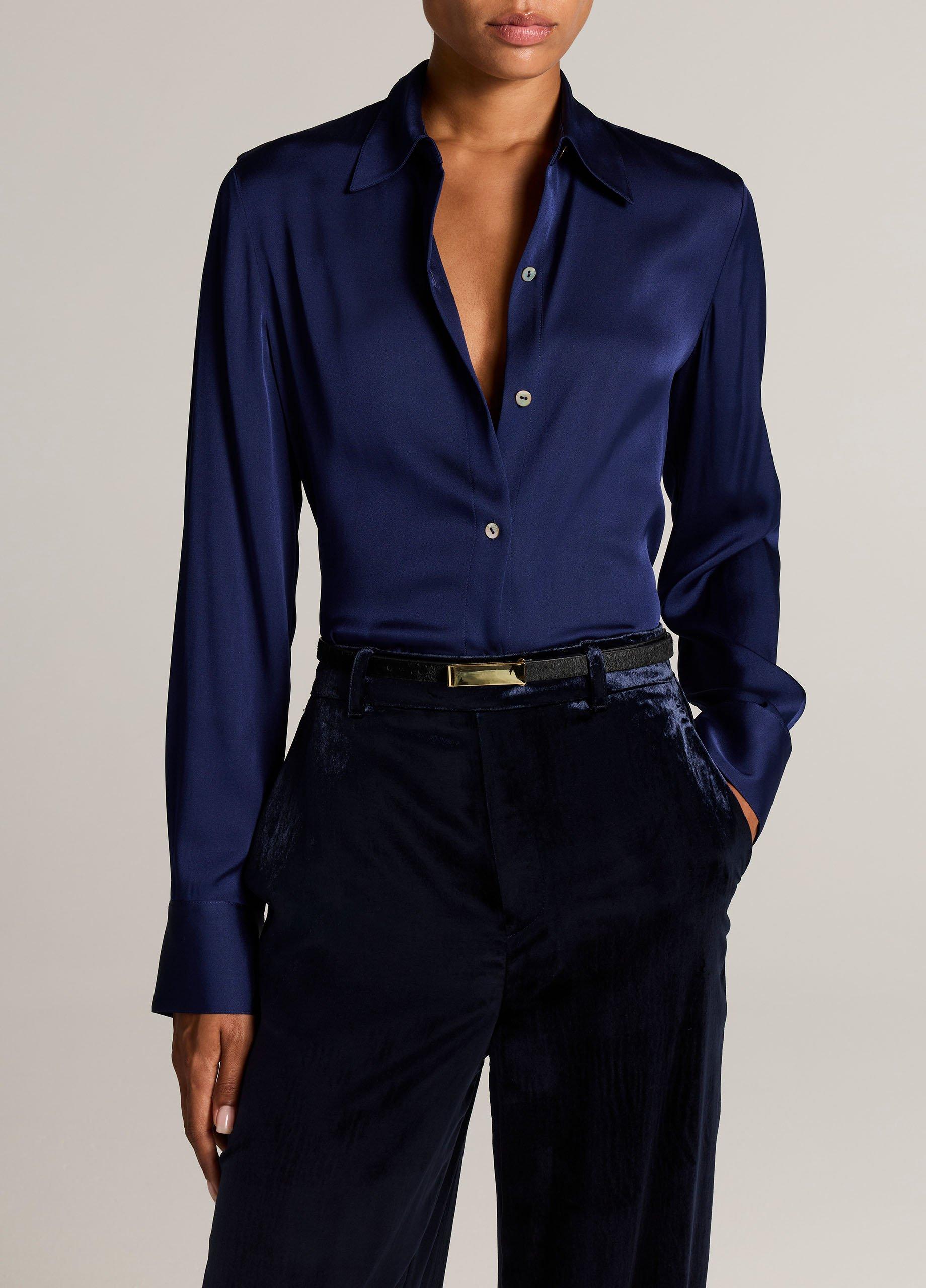 Silk-Blend Slim Button-Front Blouse image number 0