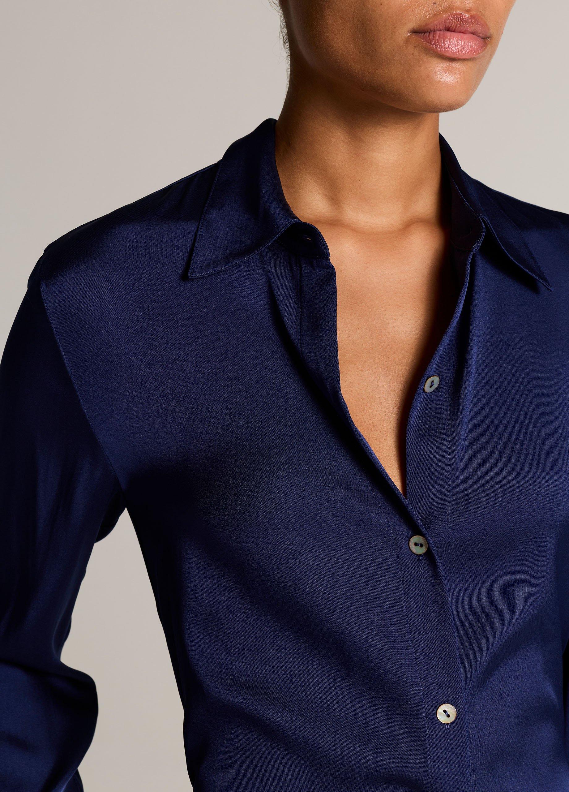 Silk-Blend Slim Button-Front Blouse image number 1