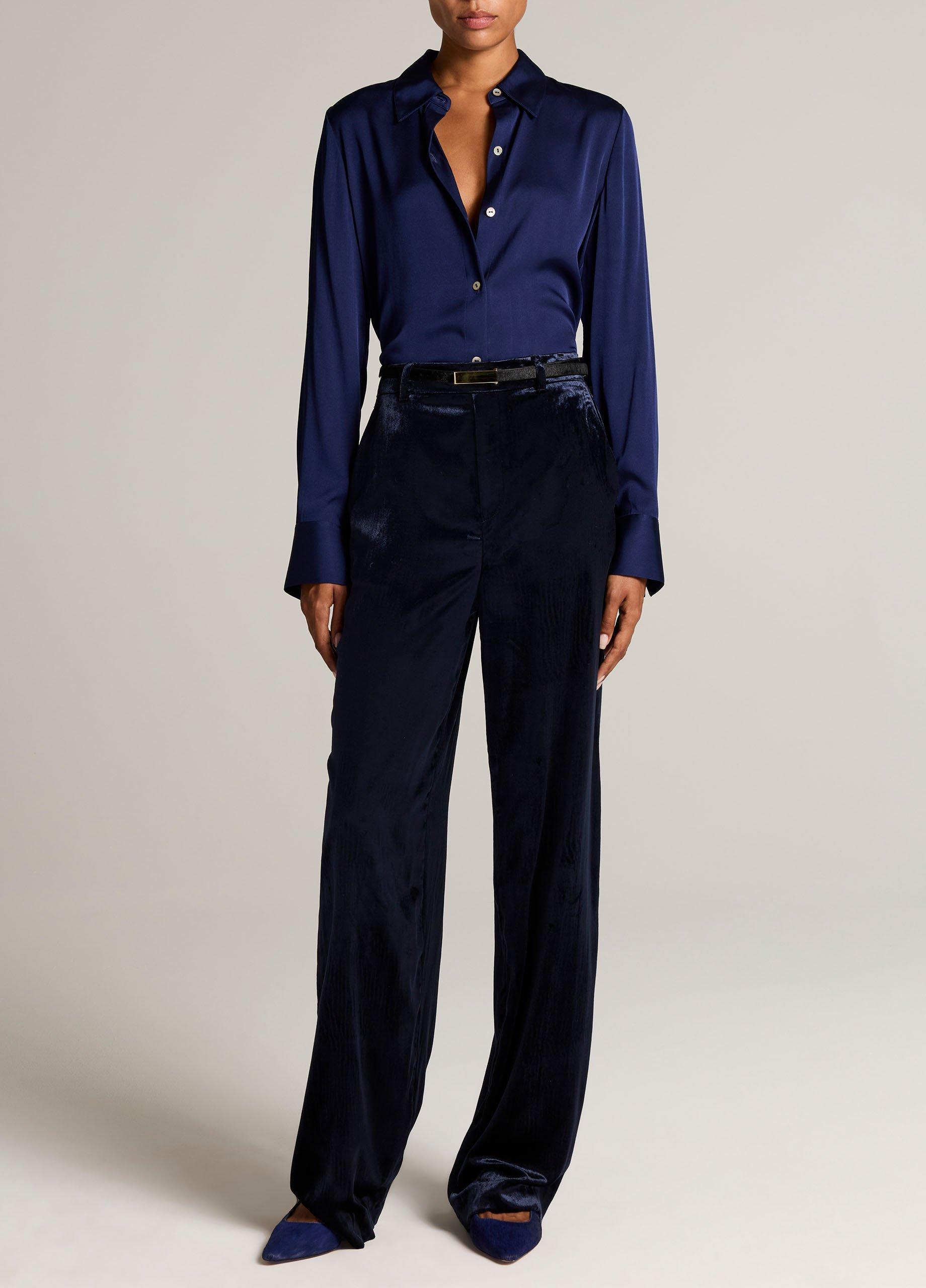 Silk-Blend Slim Button-Front Blouse image number 3