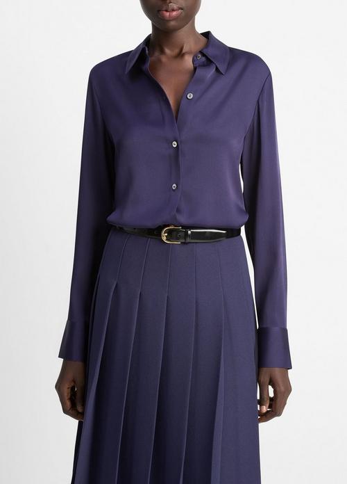 Silk-Blend Slim Button-Front Blouse