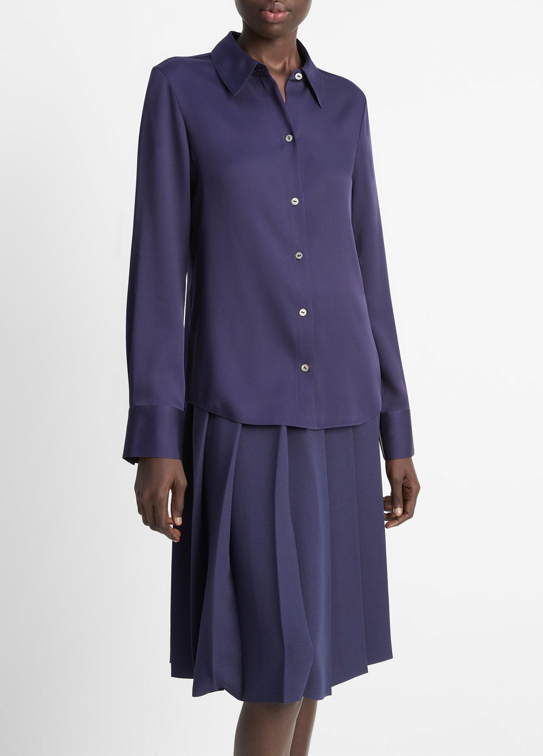 Silk-Blend Slim Button-Front Blouse image number 1