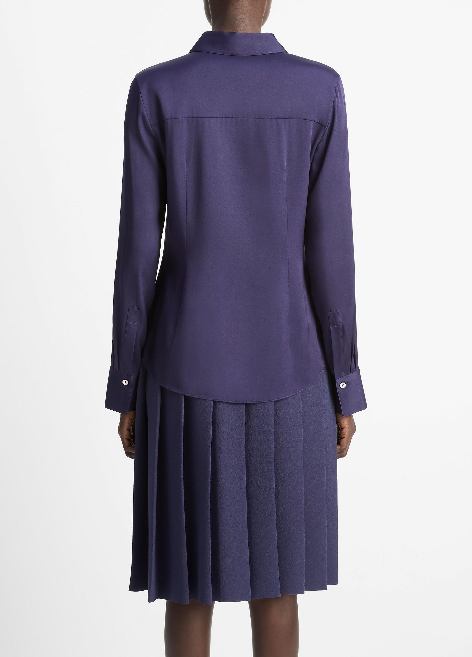 Silk-Blend Slim Button-Front Blouse image number 2