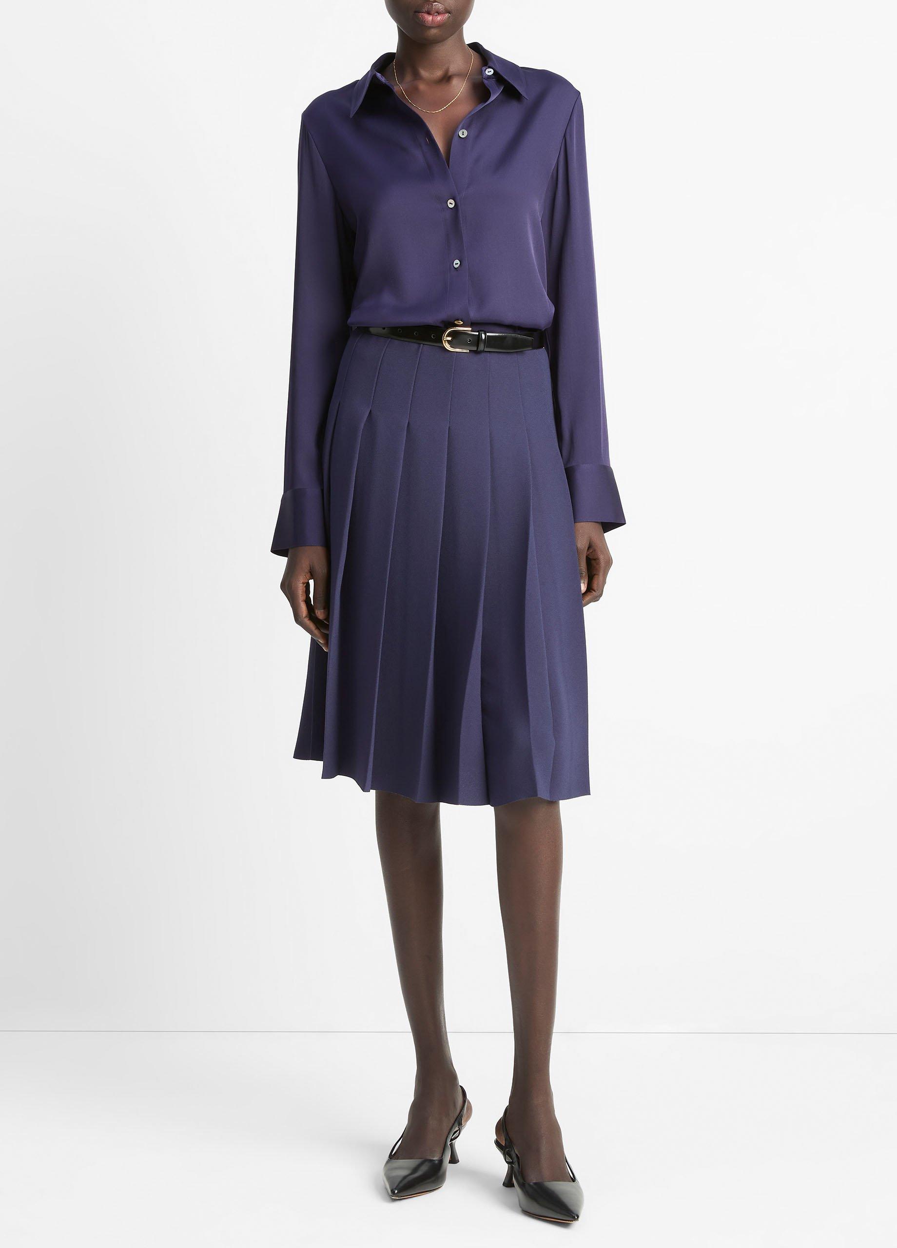 Silk-Blend Slim Button-Front Blouse image number 3