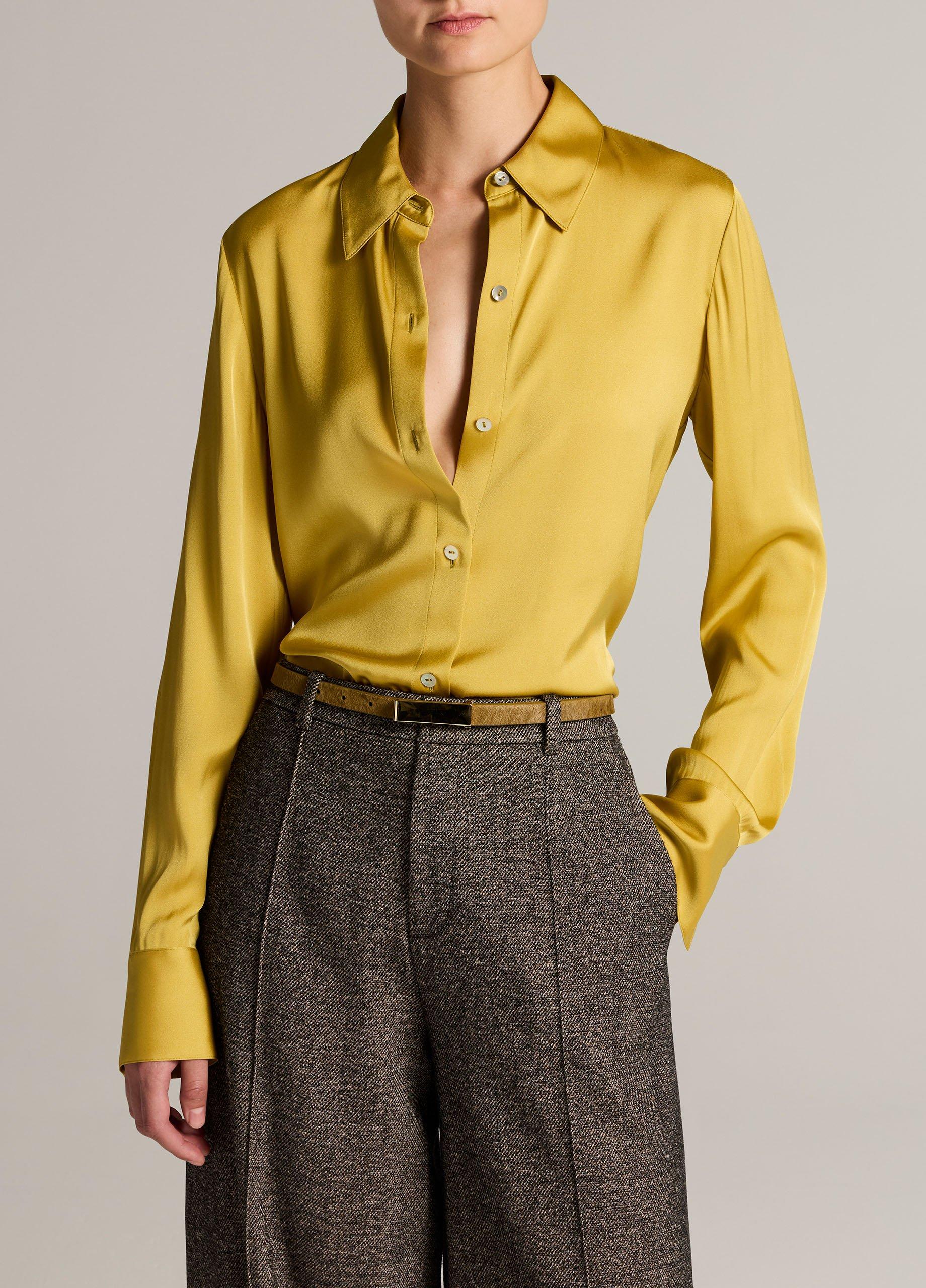 Silk-Blend Slim Button-Front Blouse image number 0