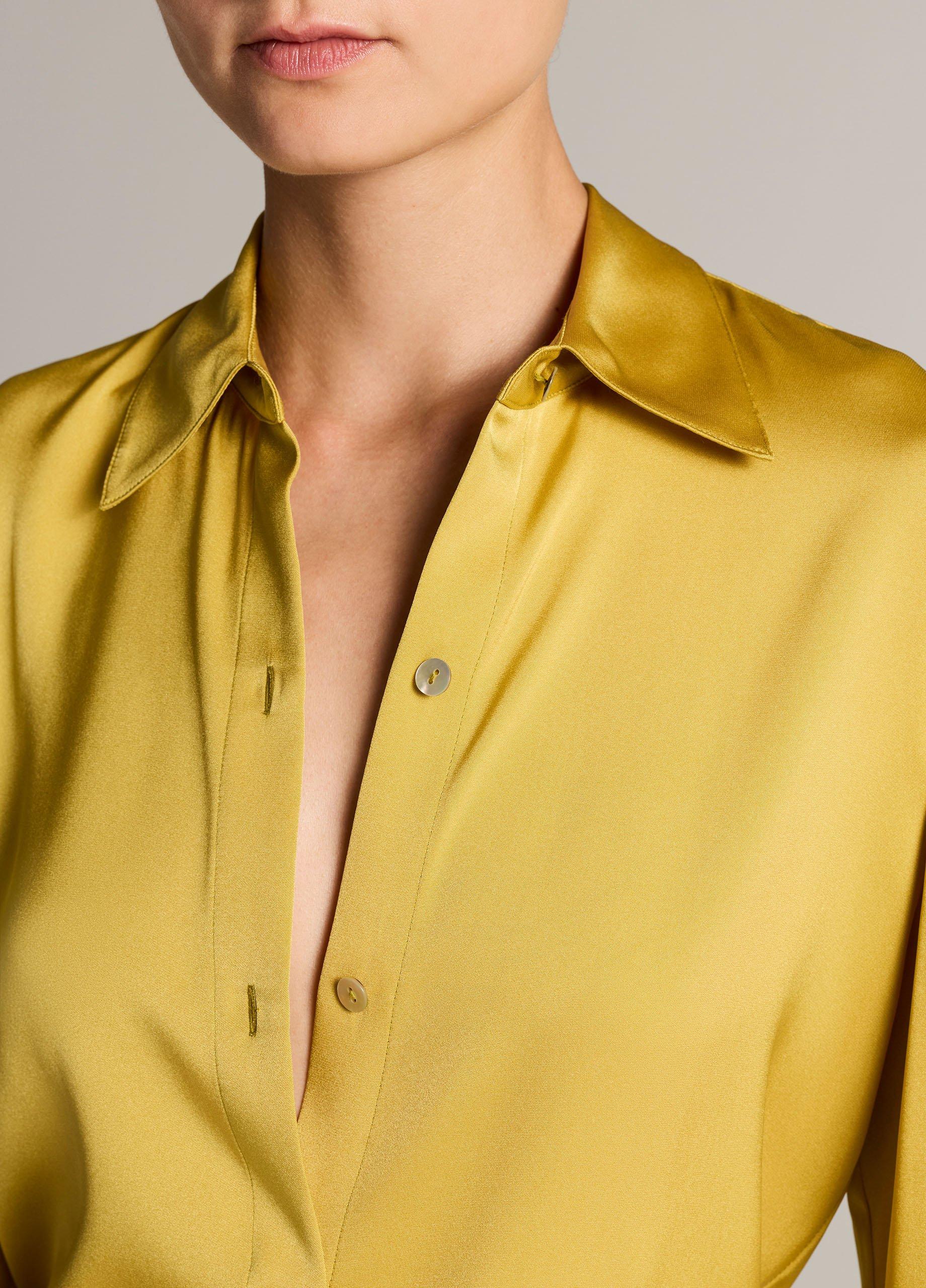 Silk-Blend Slim Button-Front Blouse image number 1