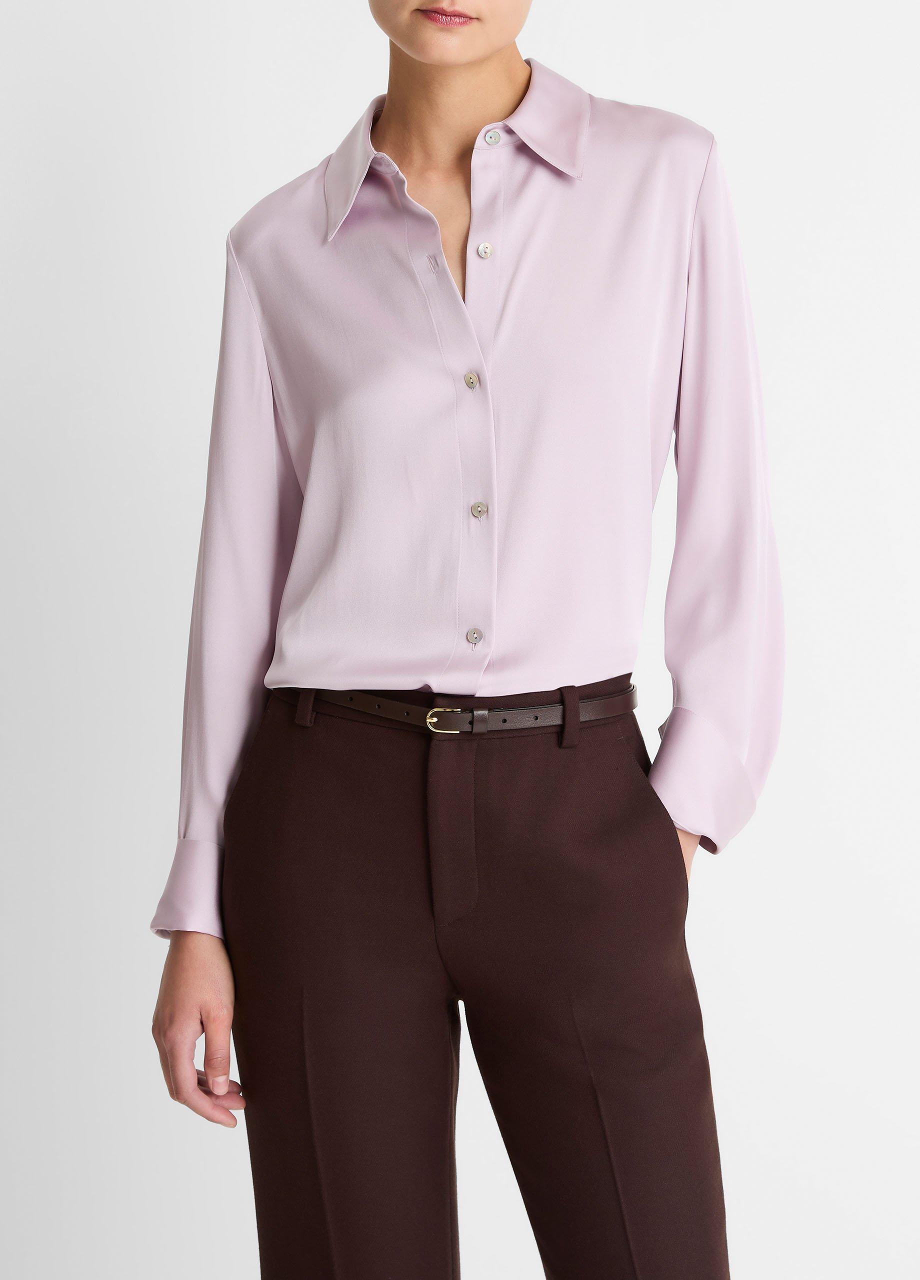 Silk-Blend Slim Button-Front Blouse