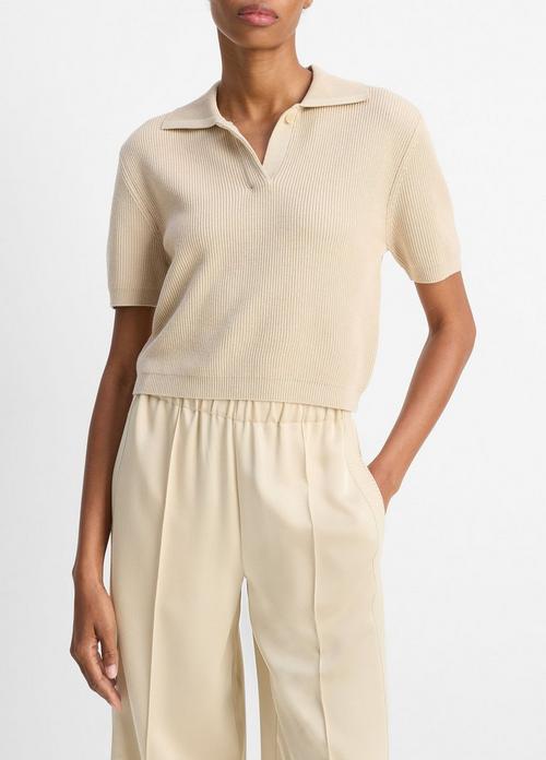 Ribbed Silk-Cotton Polo Sweater