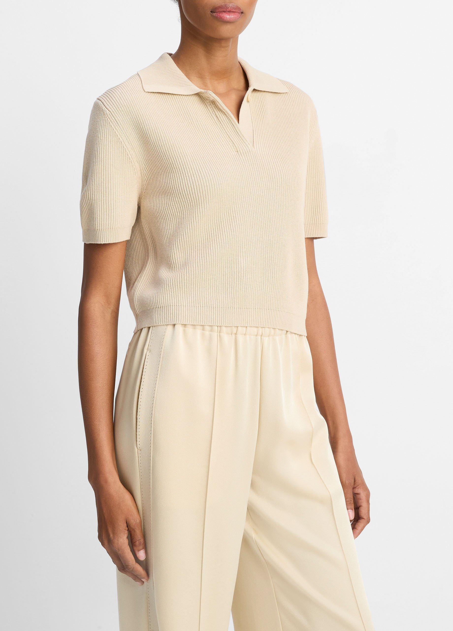 Ribbed Silk-Cotton Polo Sweater image number 1