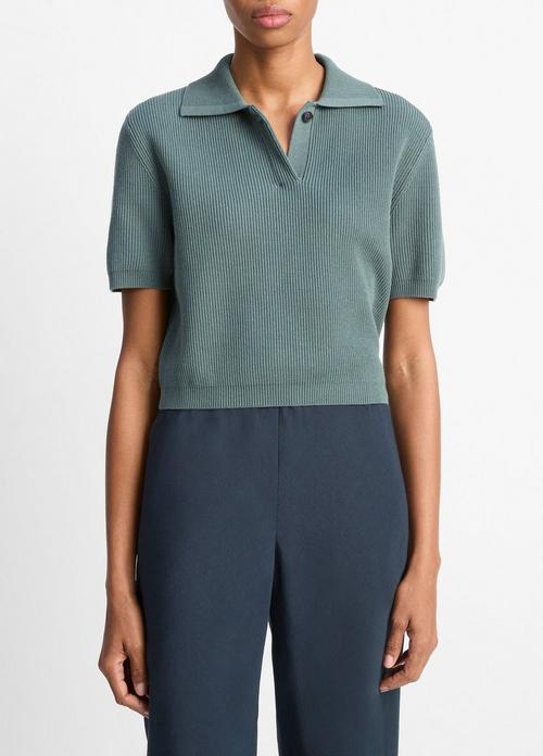 Ribbed Silk-Cotton Polo Sweater