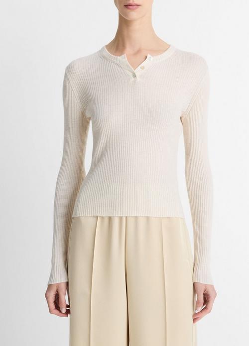 Ribbed Cashmere-Silk Henley Sweater