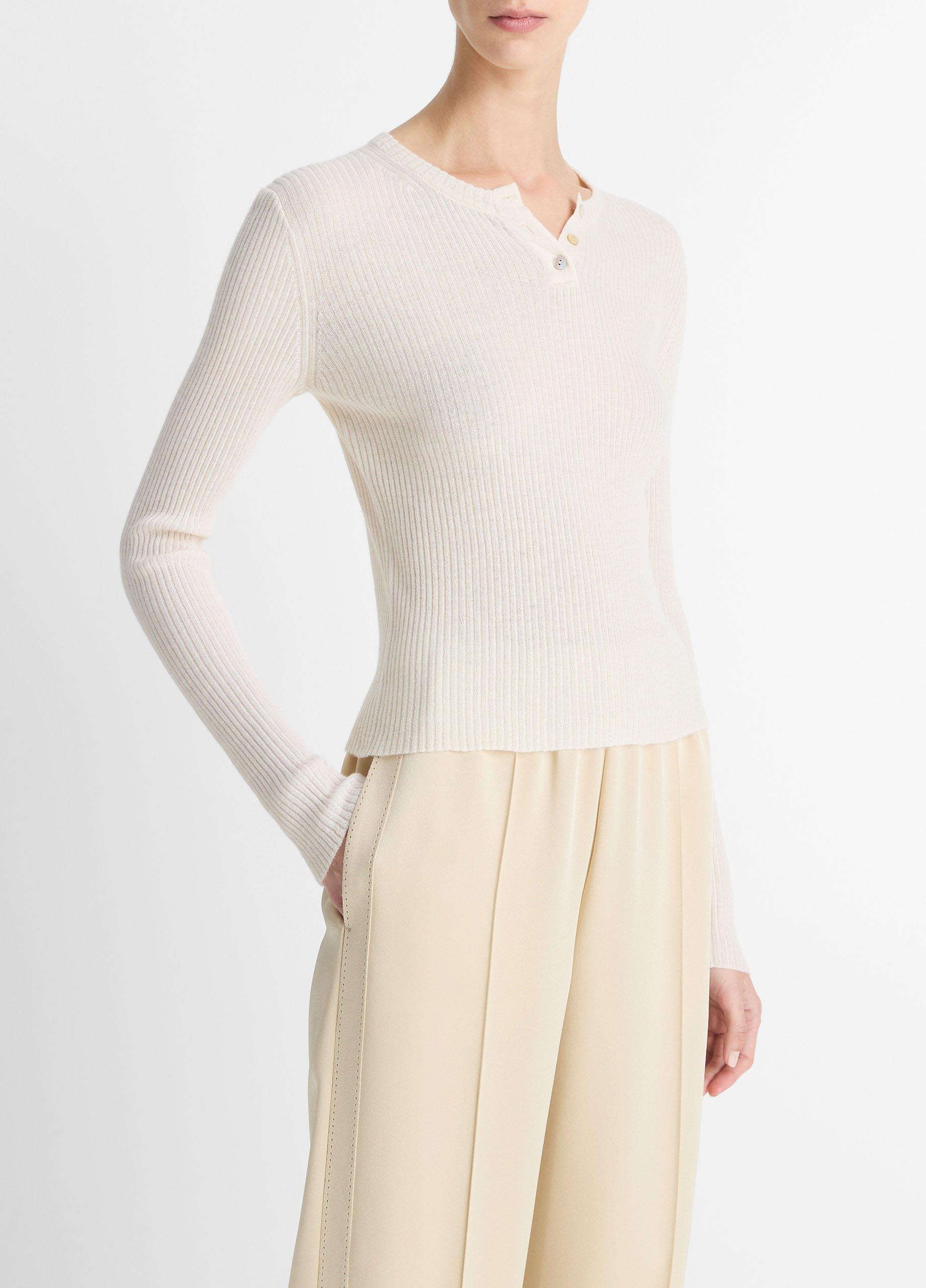 Ribbed Cashmere-Silk Henley Sweater image number 1