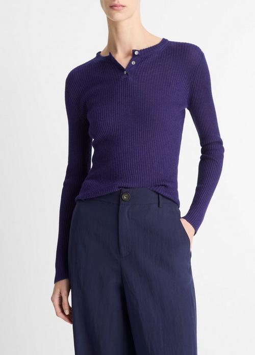 Ribbed Cashmere-Silk Henley Sweater