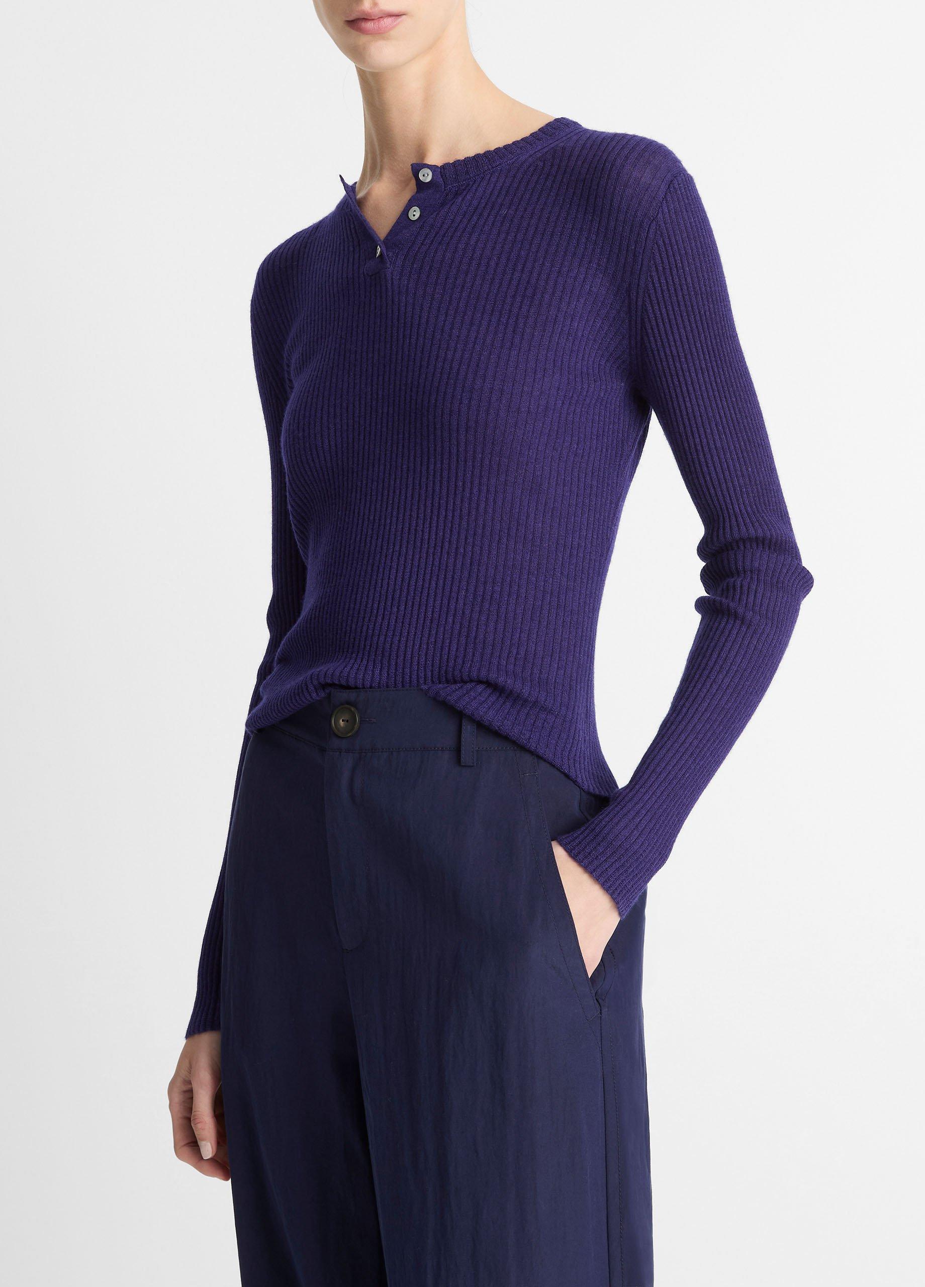 Ribbed Cashmere-Silk Henley Sweater image number 1