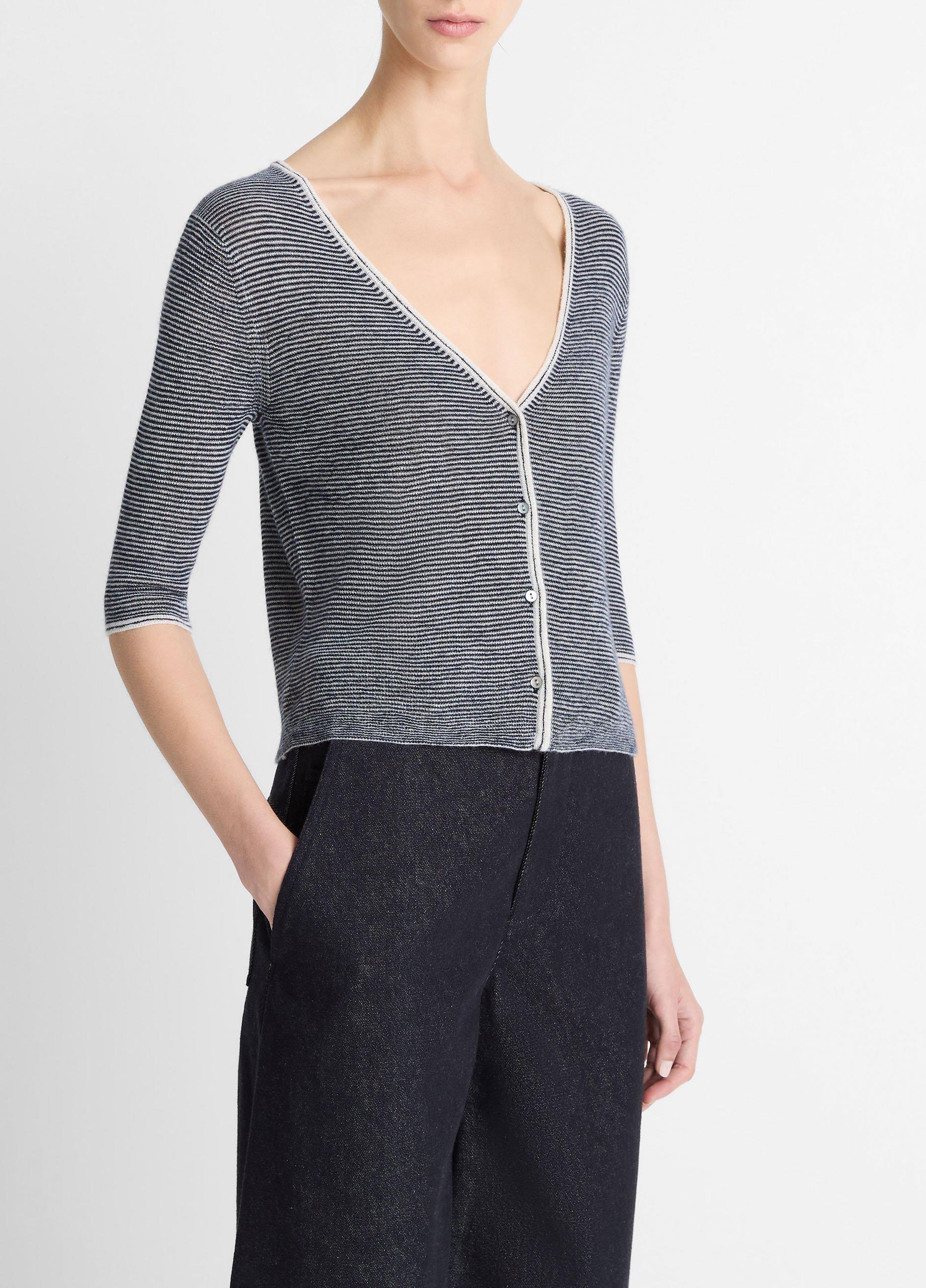 Micro-Stripe Cashmere-Silk Cardigan image number 1