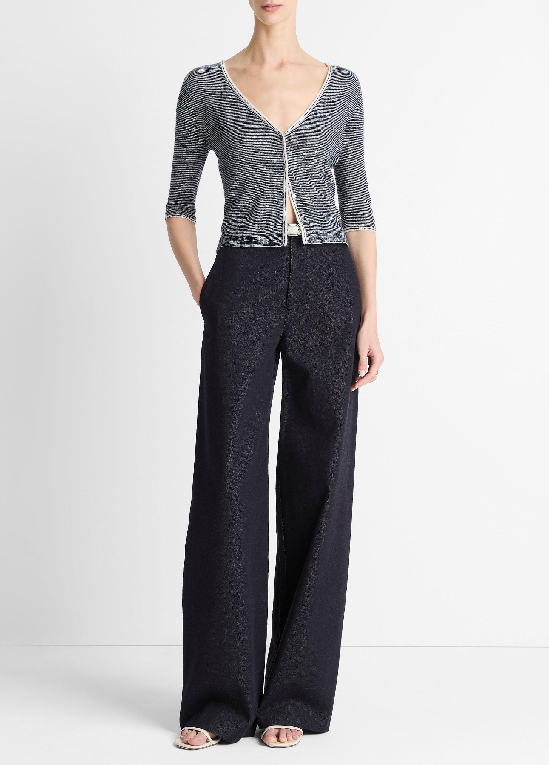 Micro-Stripe Cashmere-Silk Cardigan image number 3