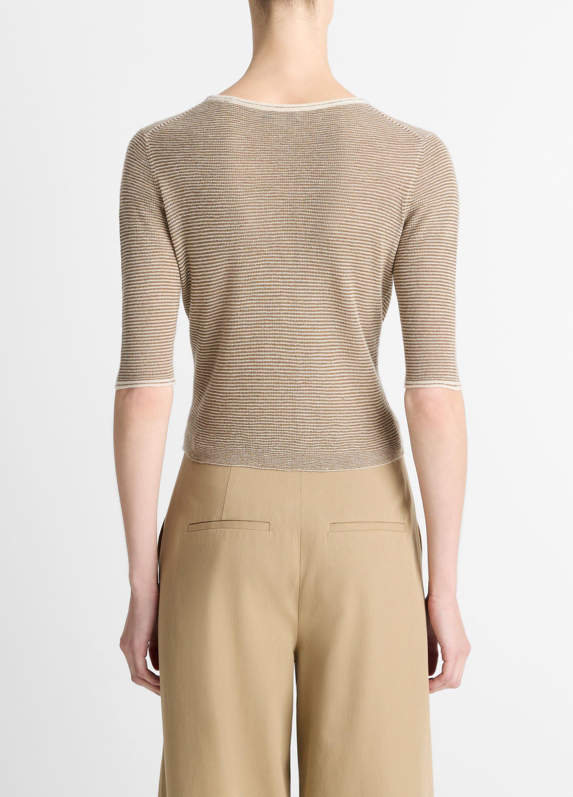 Micro-Stripe Cashmere-Silk Cardigan image number 2