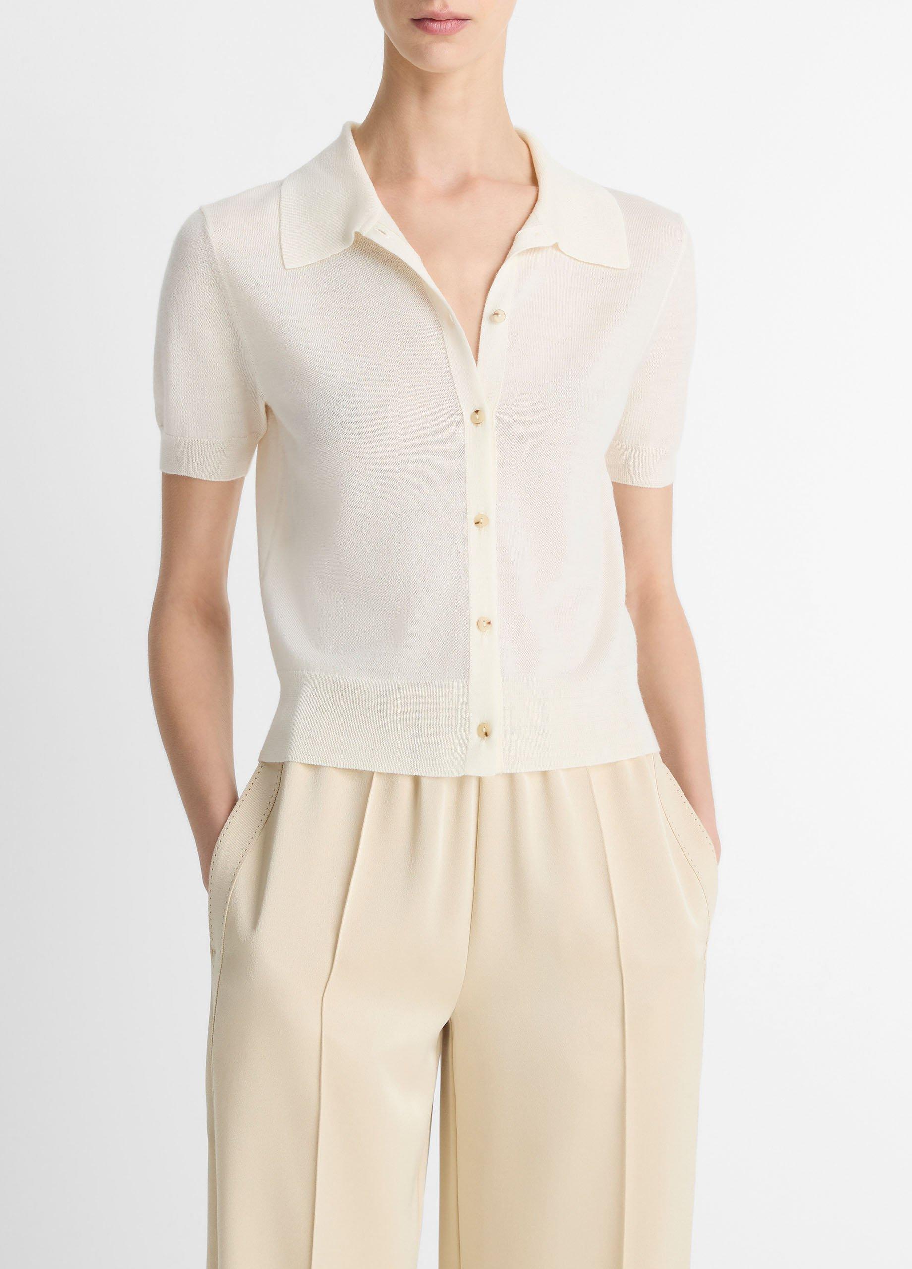 Wool-Blend Collared Button-Front Sweater image number 0