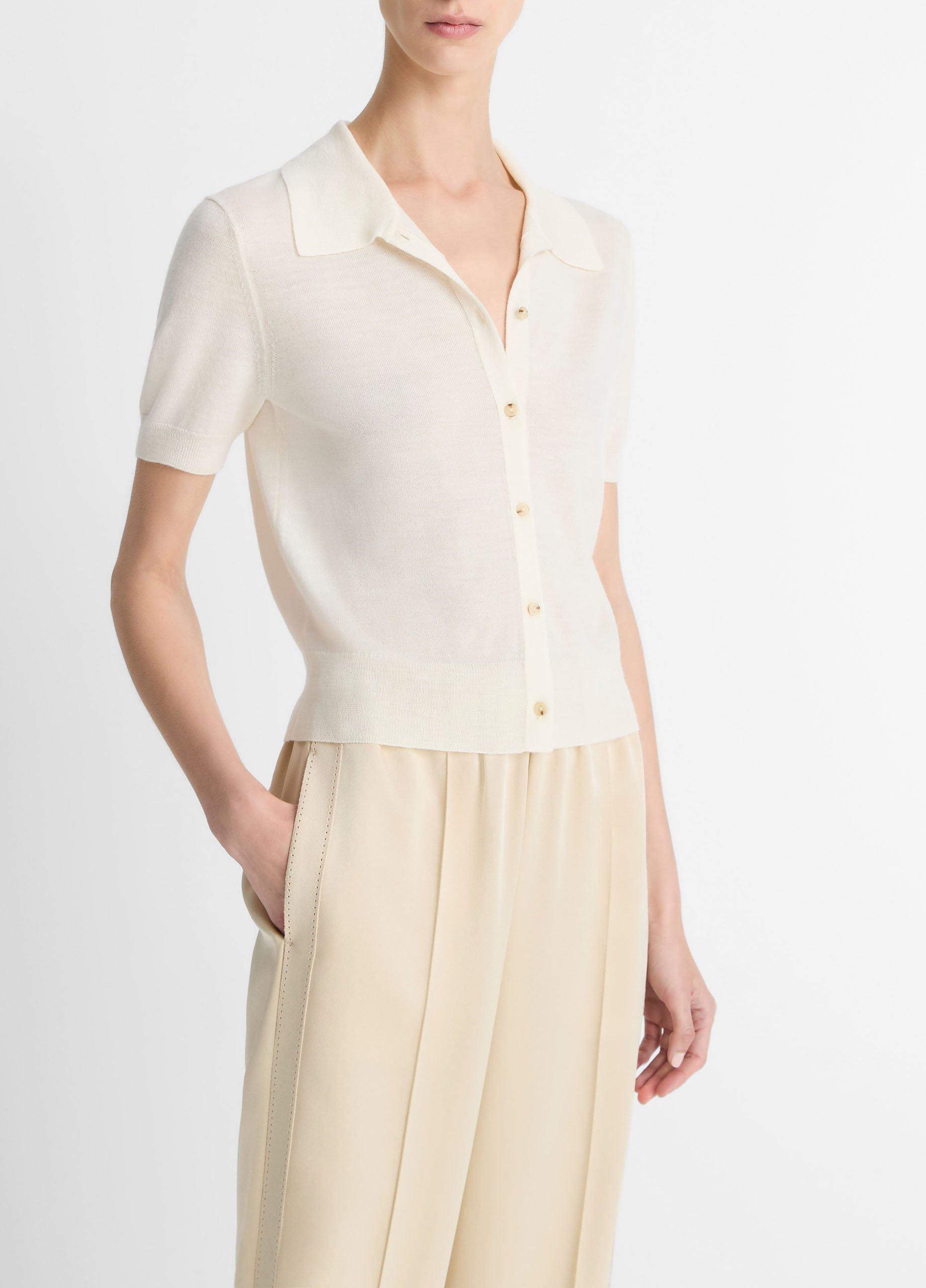 Wool-Blend Collared Button-Front Sweater image number 1