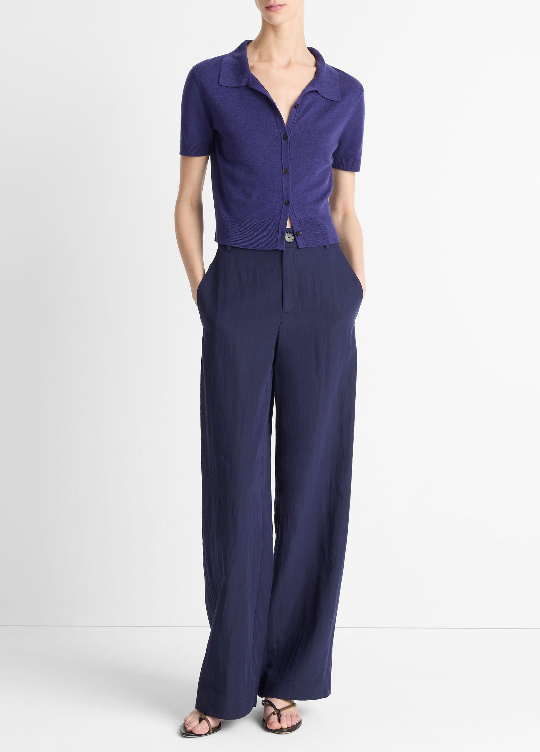 Wool-Blend Collared Button-Front Sweater image number 3