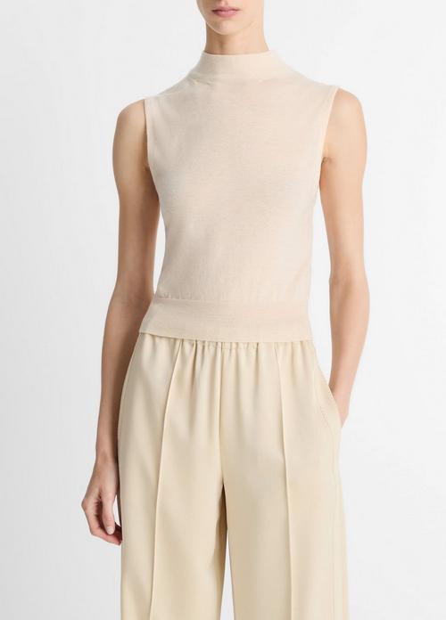 Wool-Blend Sleeveless Mock-Neck Sweater