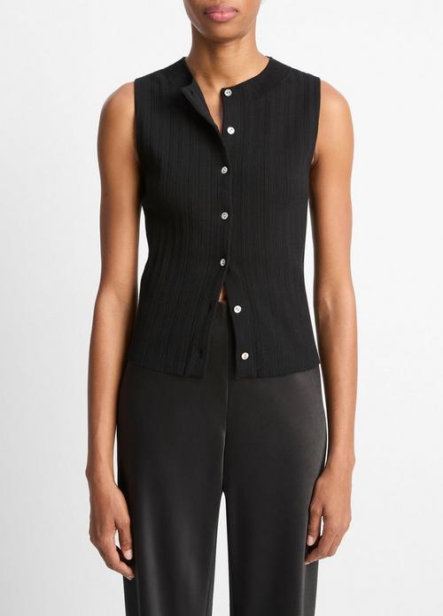 Ribbed Italian Cotton-Blend Button-Front Sweater Shell