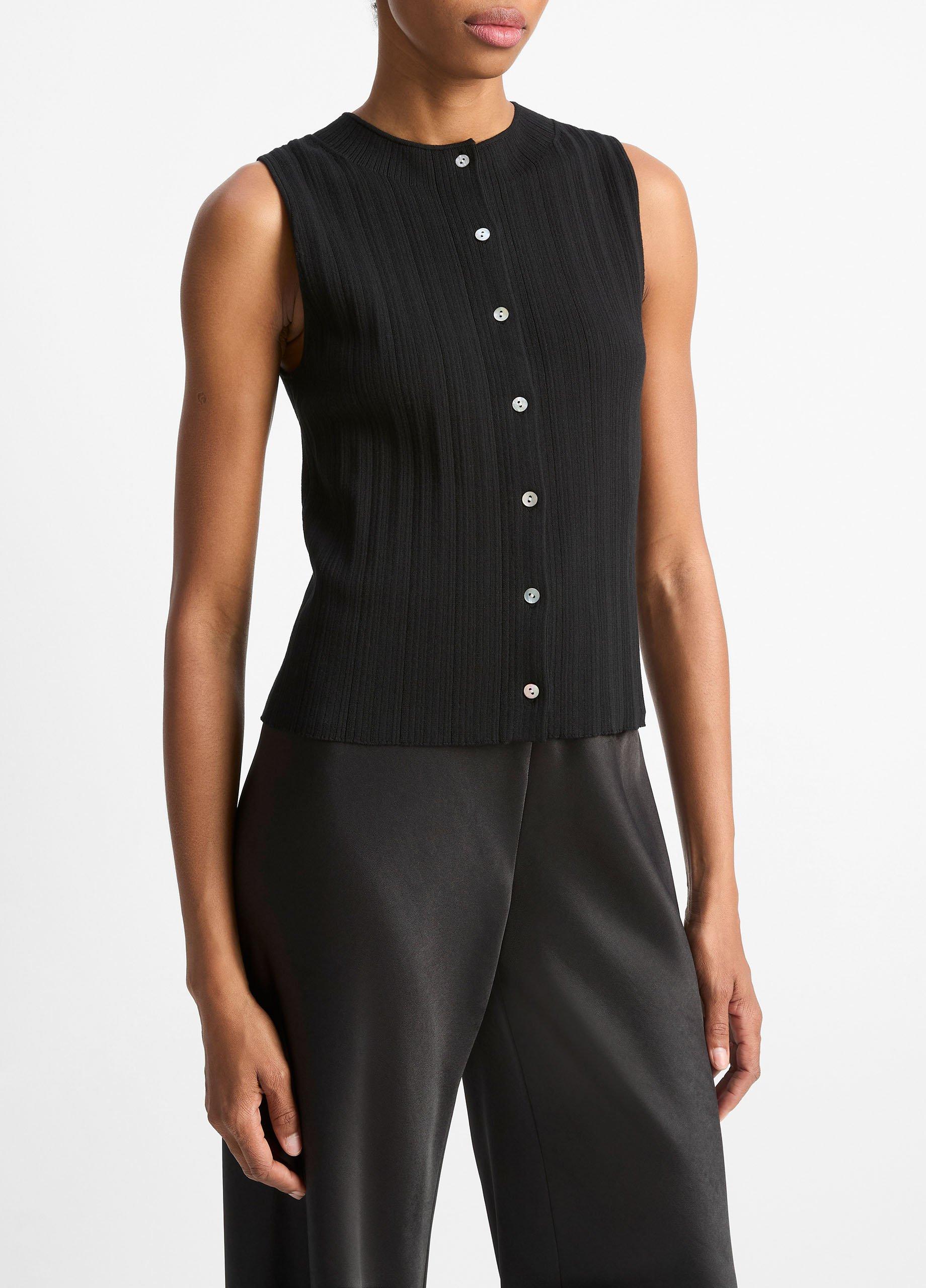 Ribbed Italian Cotton-Blend Button-Front Sweater Shell image number 1