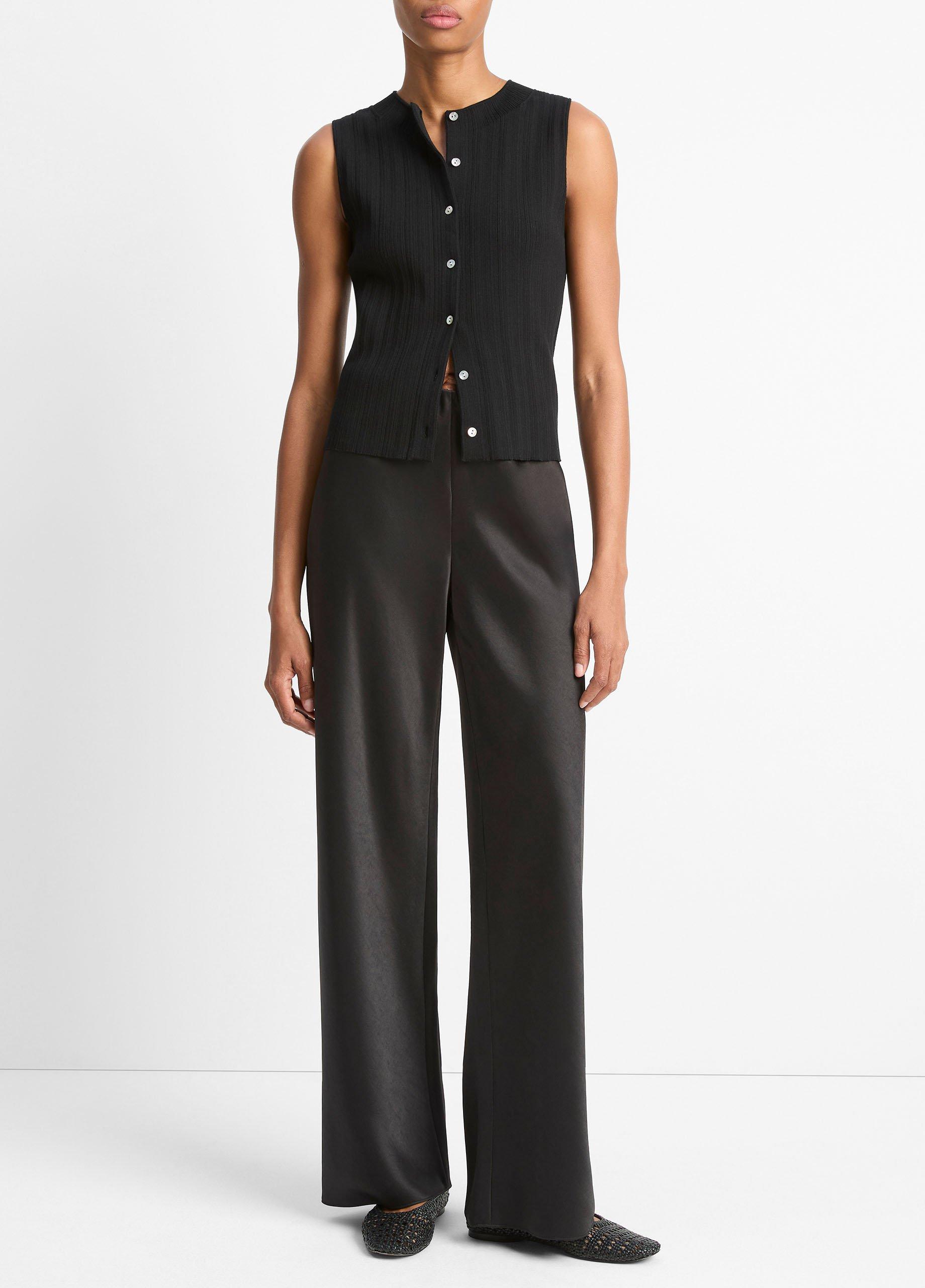 Ribbed Italian Cotton-Blend Button-Front Sweater Shell image number 3