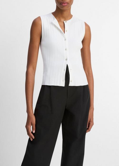 Ribbed Italian Cotton-Blend Button-Front Sweater Shell