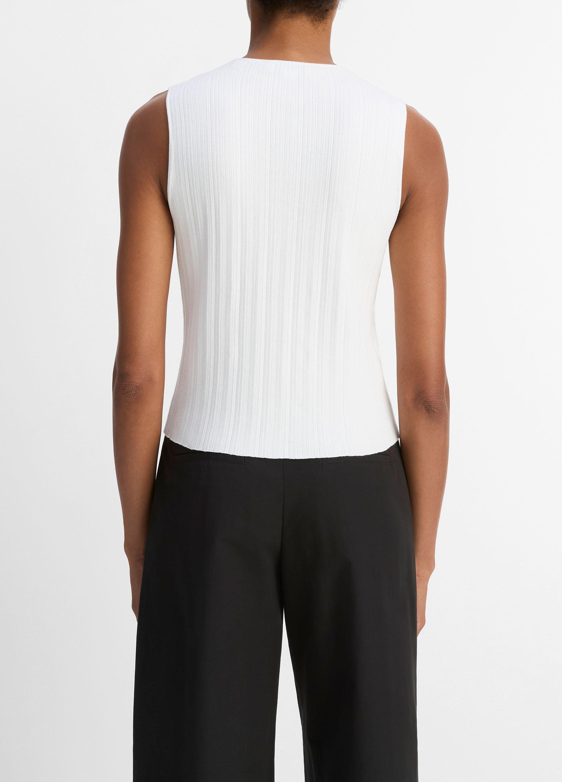 Ribbed Italian Cotton-Blend Button-Front Sweater Shell image number 2