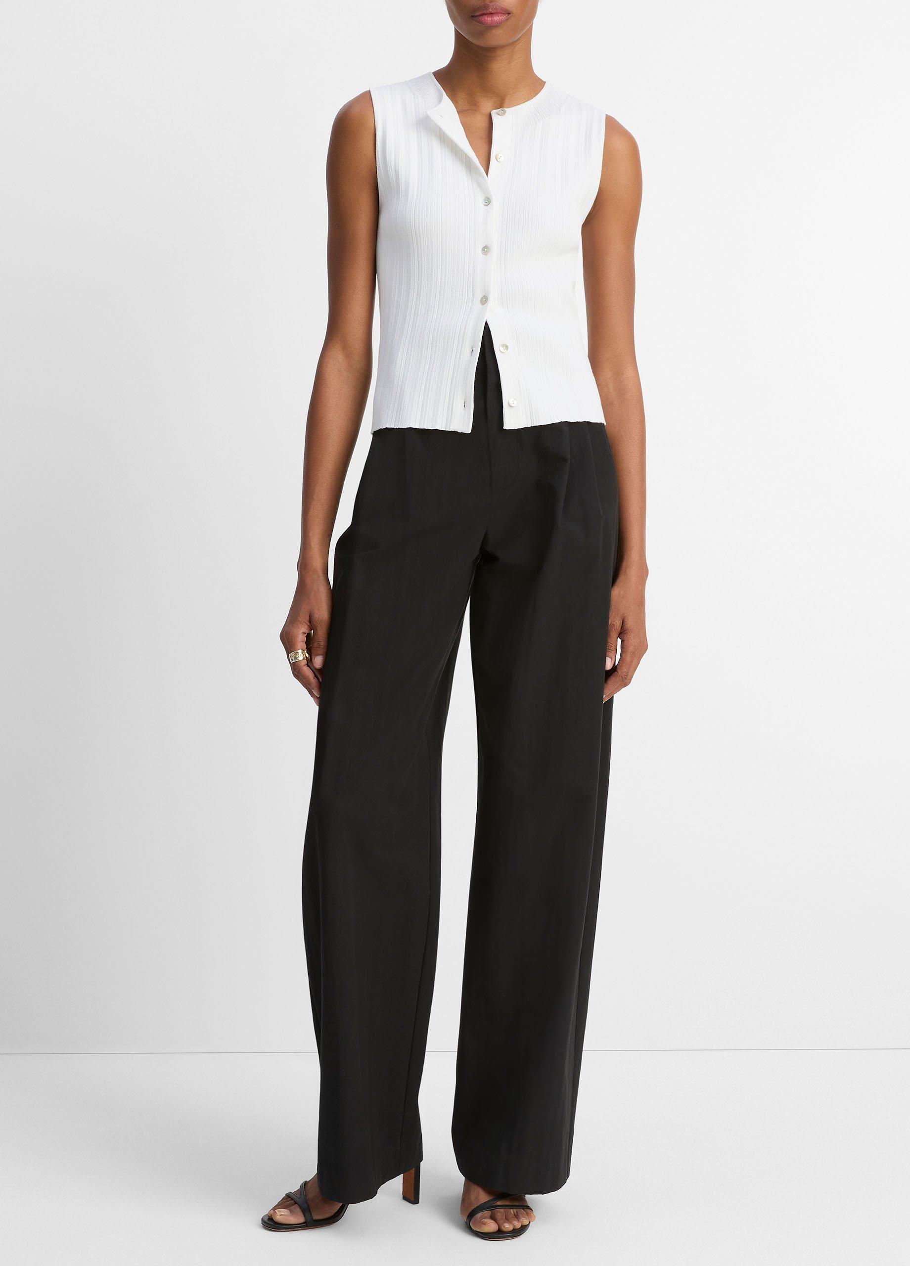 Ribbed Italian Cotton-Blend Button-Front Sweater Shell image number 3