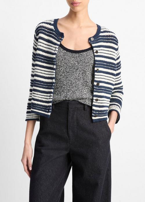 Textured Stripe Italian Cotton Cardigan