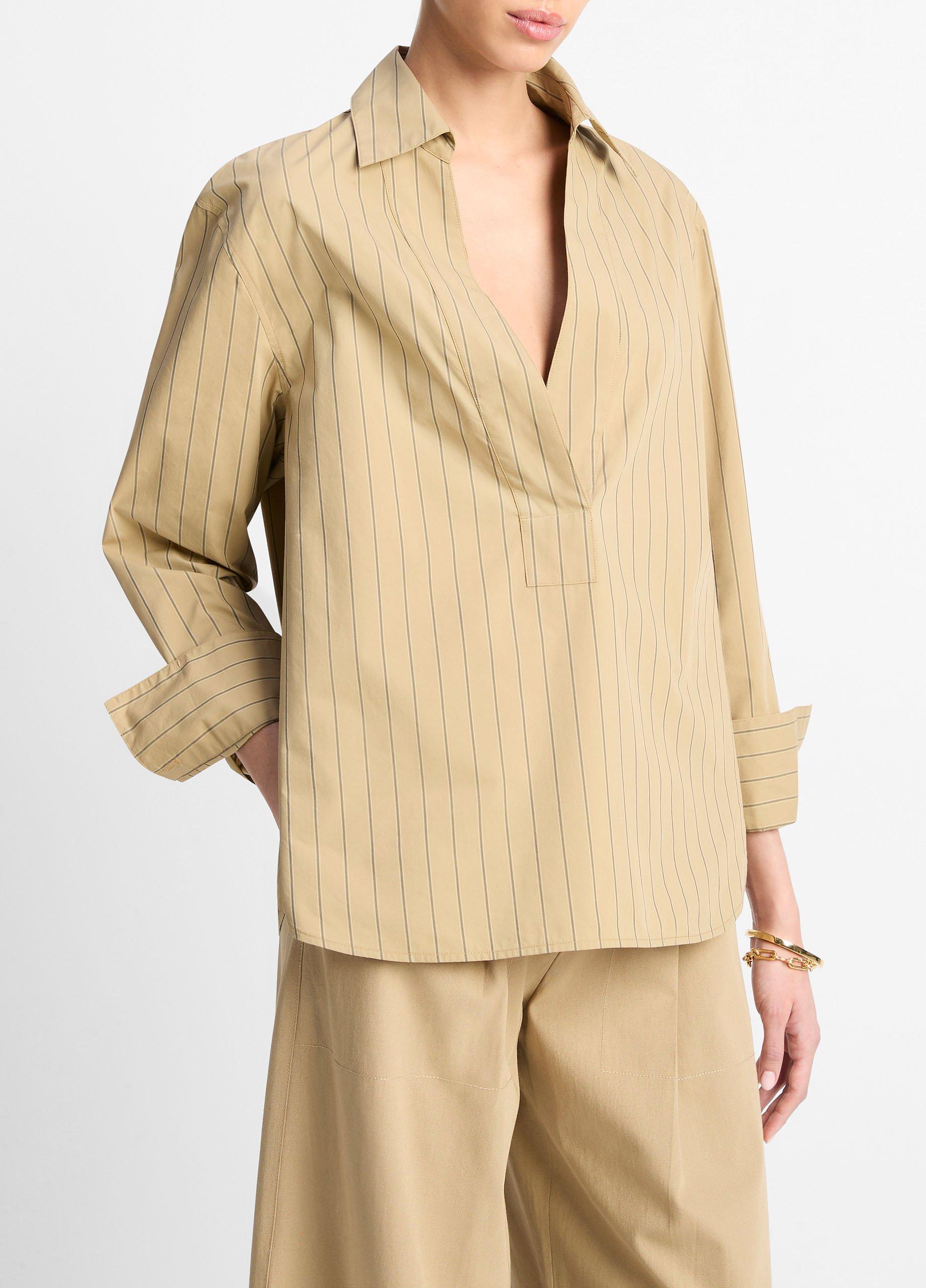 Striped Cotton Relaxed Popover Shirt in Shirts & Tees | Vince
