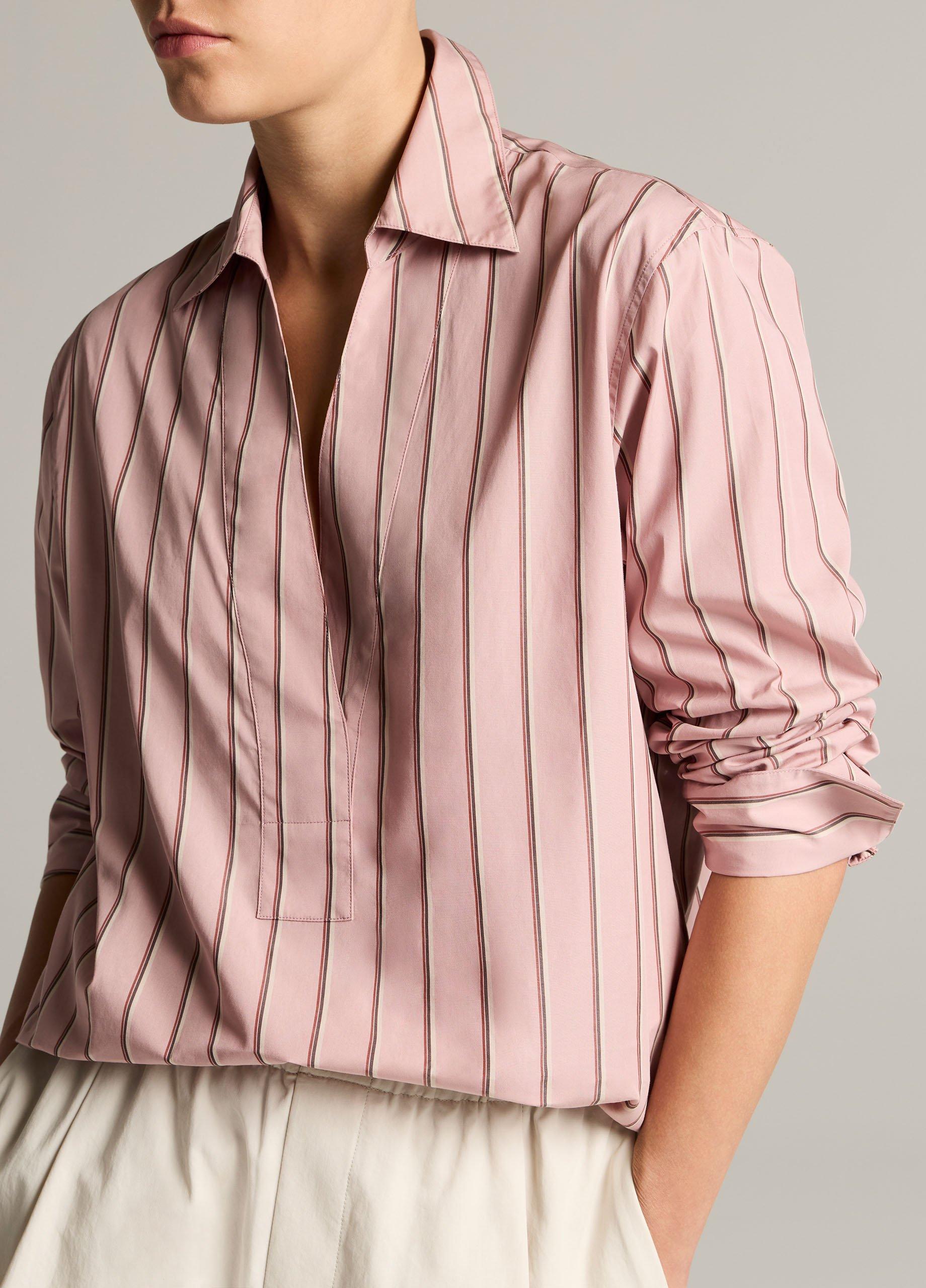 Striped Cotton Relaxed Popover Shirt image number 1