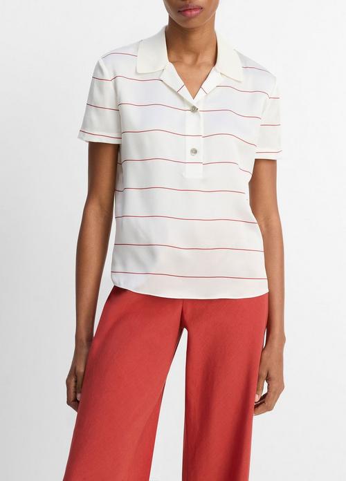 Knit-Collar Striped Silk Polo Shirt