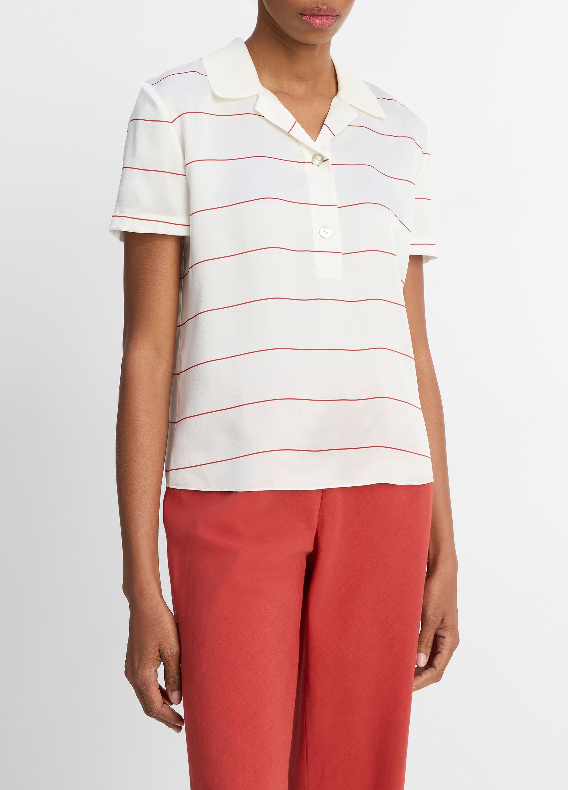 Knit-Collar Striped Silk Polo Shirt image number 1
