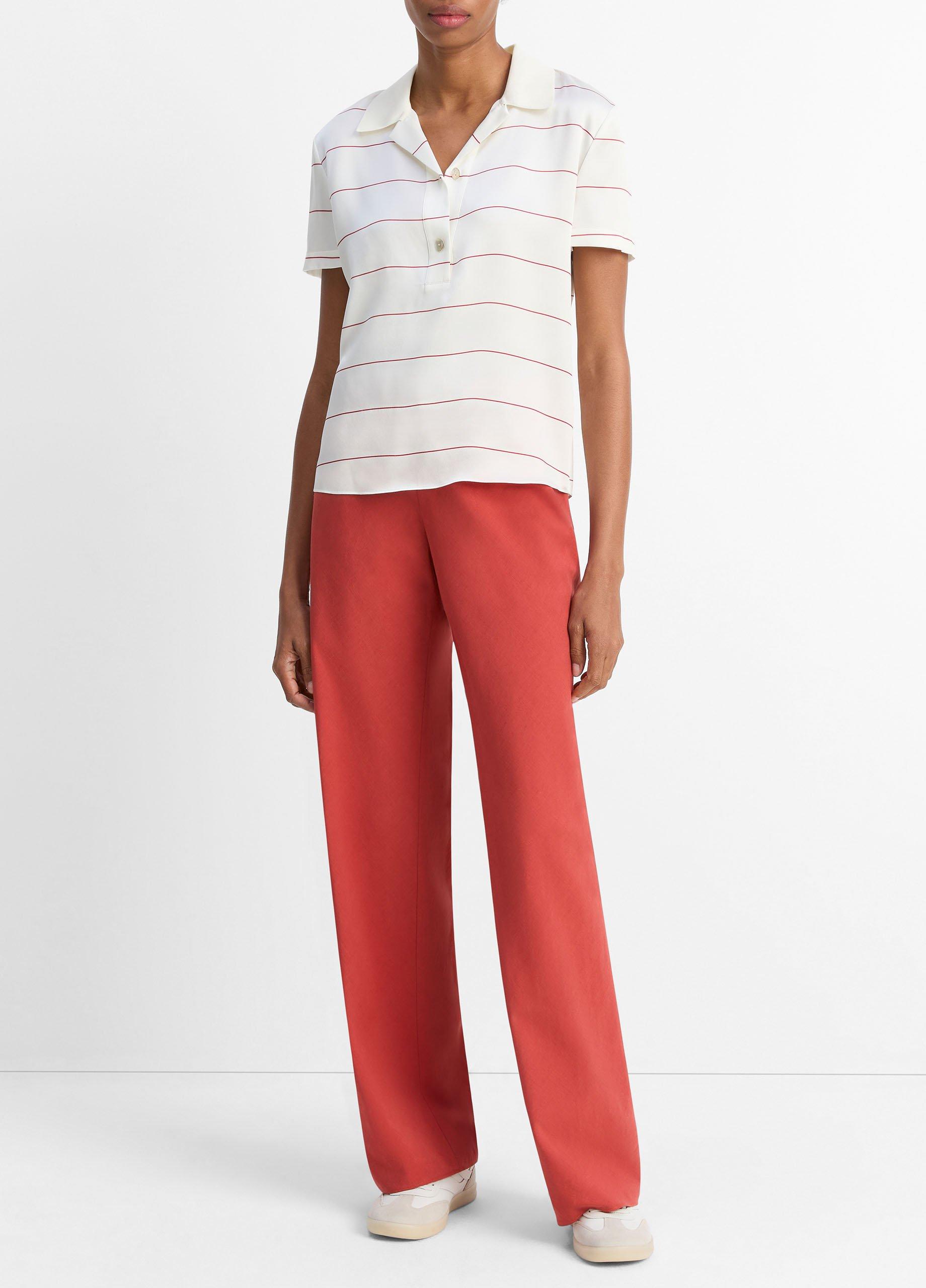 Knit-Collar Striped Silk Polo Shirt in Shirts & Tees | Vince