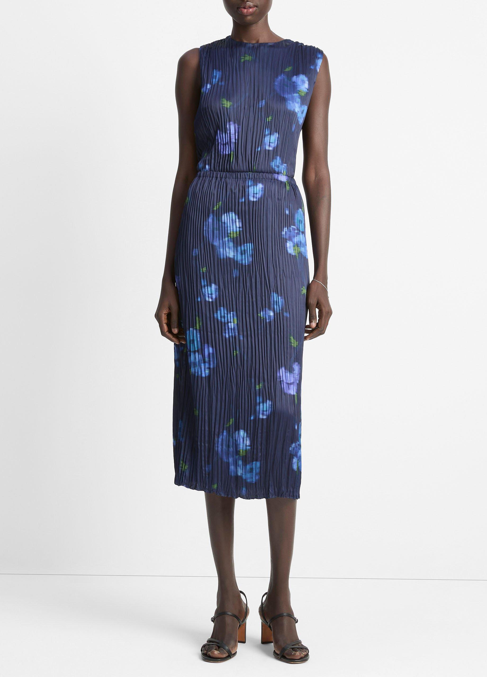 Women's Poppy Blur Crushed Satin Column Skirt, Midnight, Size L Vince