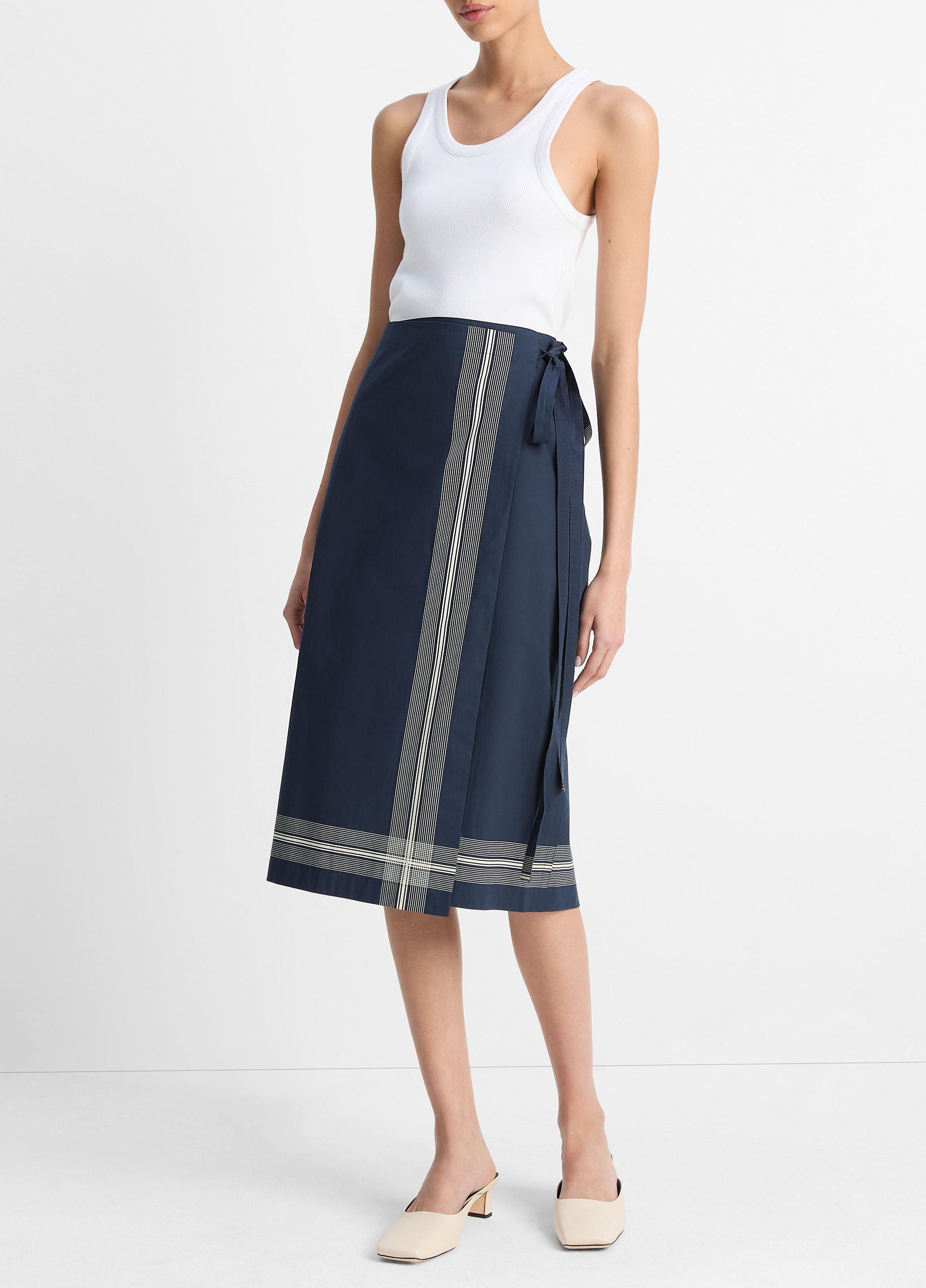 Women's Handkerchief-Stripe Straight Wrap Skirt, Coastal Blue/pale Canyon, Size 0 Vince