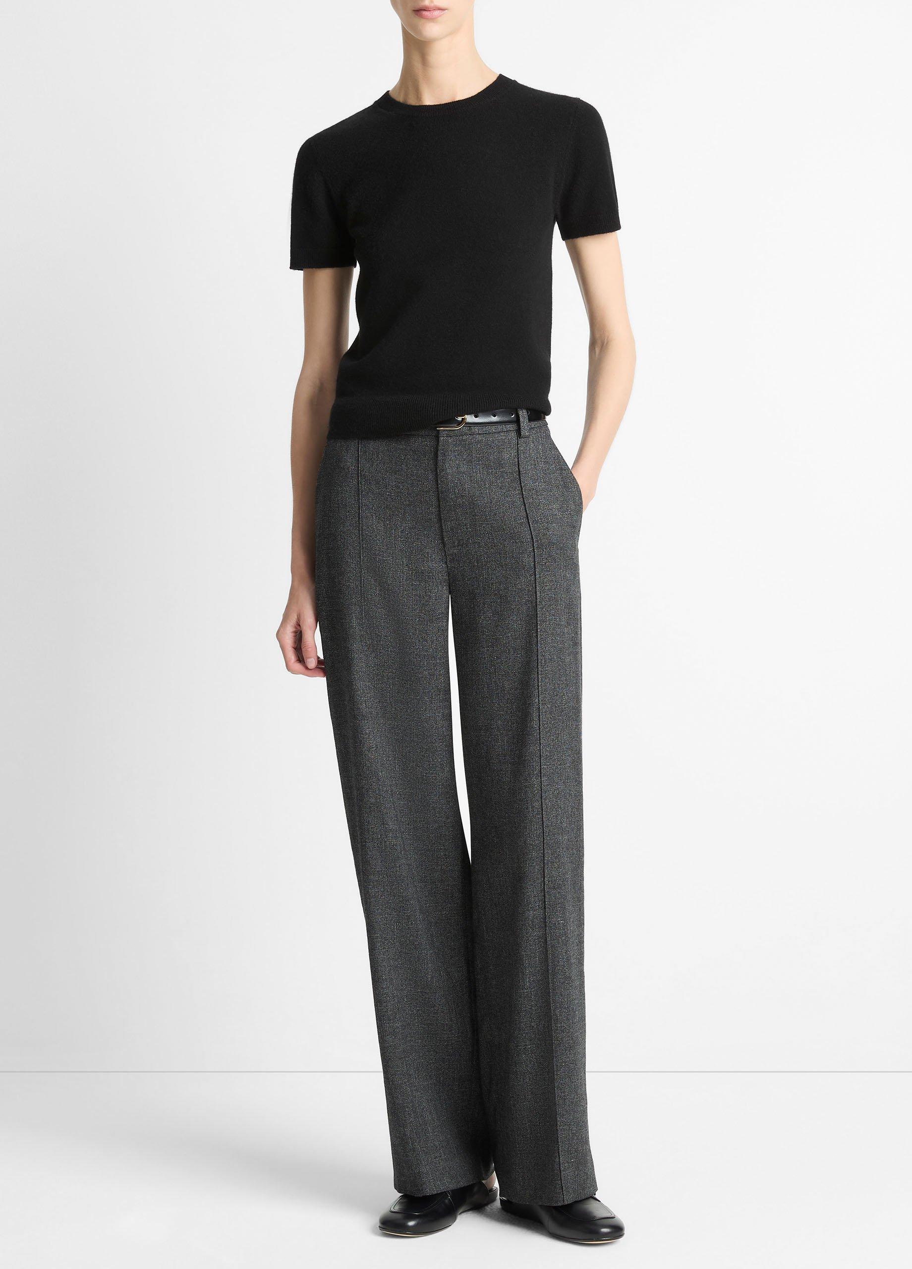 Italian Jaspe Pintuck High-Waist Wide-Leg Pant in Wide Leg