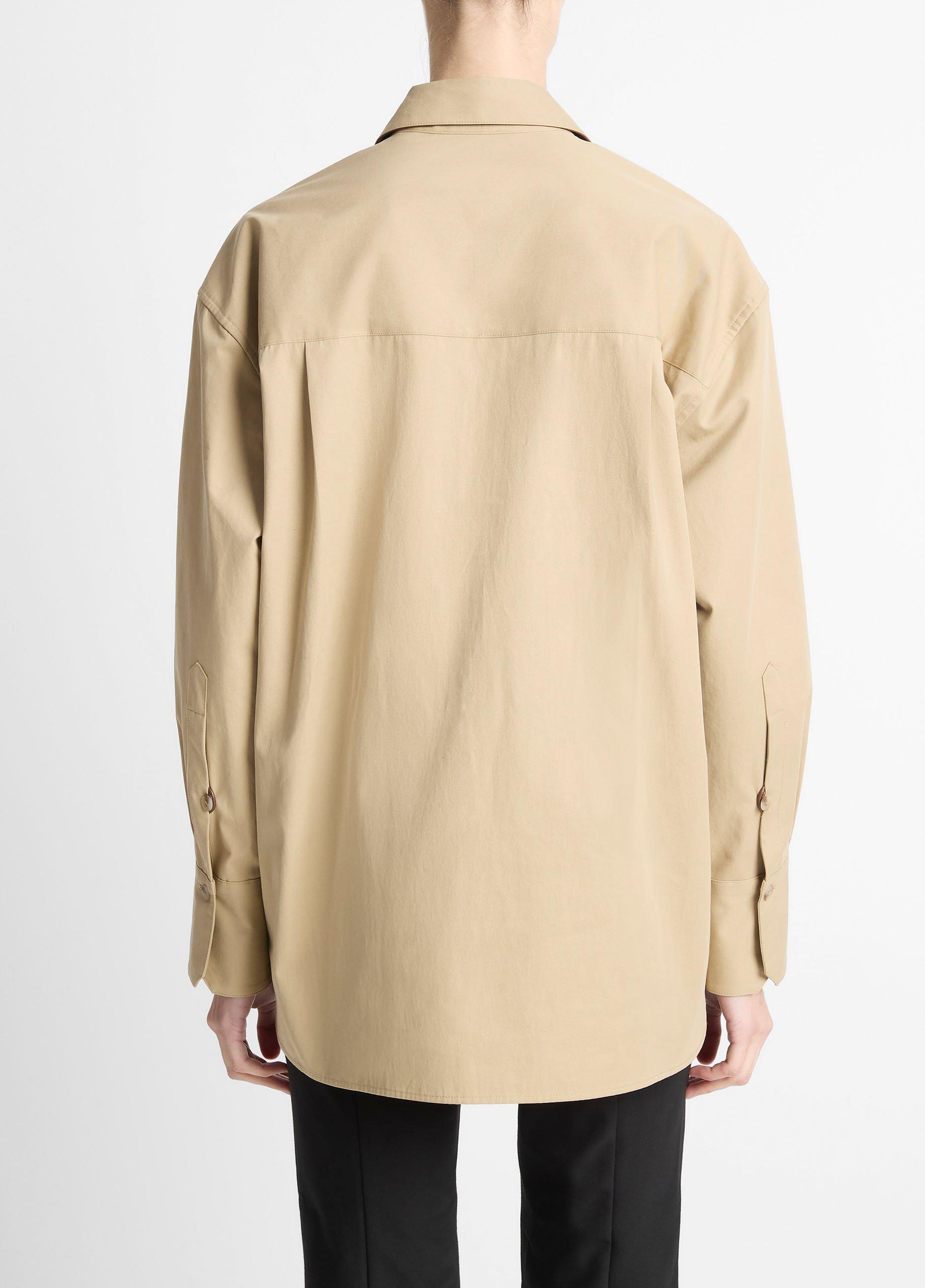 Faux-Leather-Trim Italian Cotton Oversized Button-Front Shirt image number 2