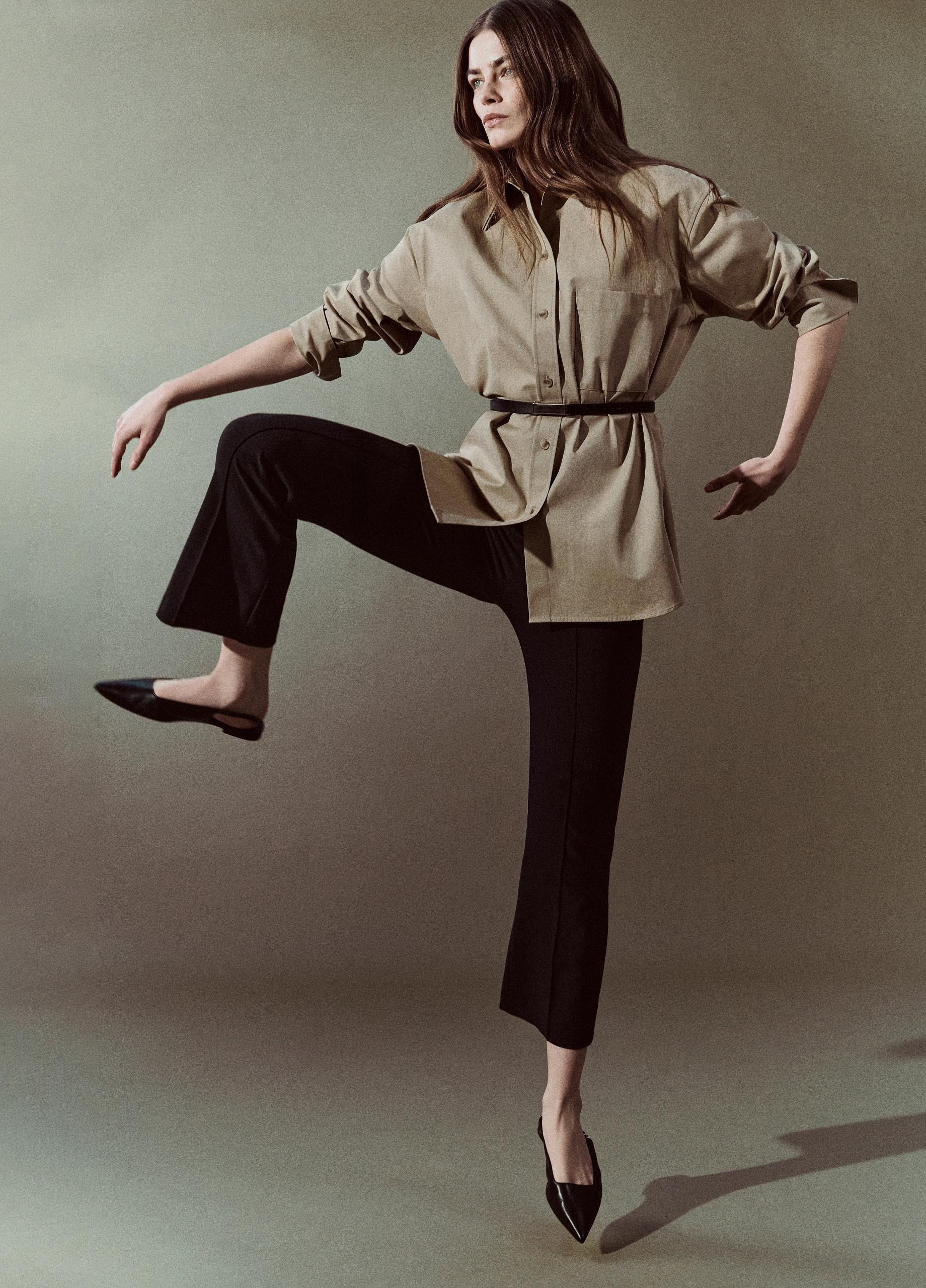 Faux-Leather-Trim Italian Cotton Oversized Button-Front Shirt image number 4